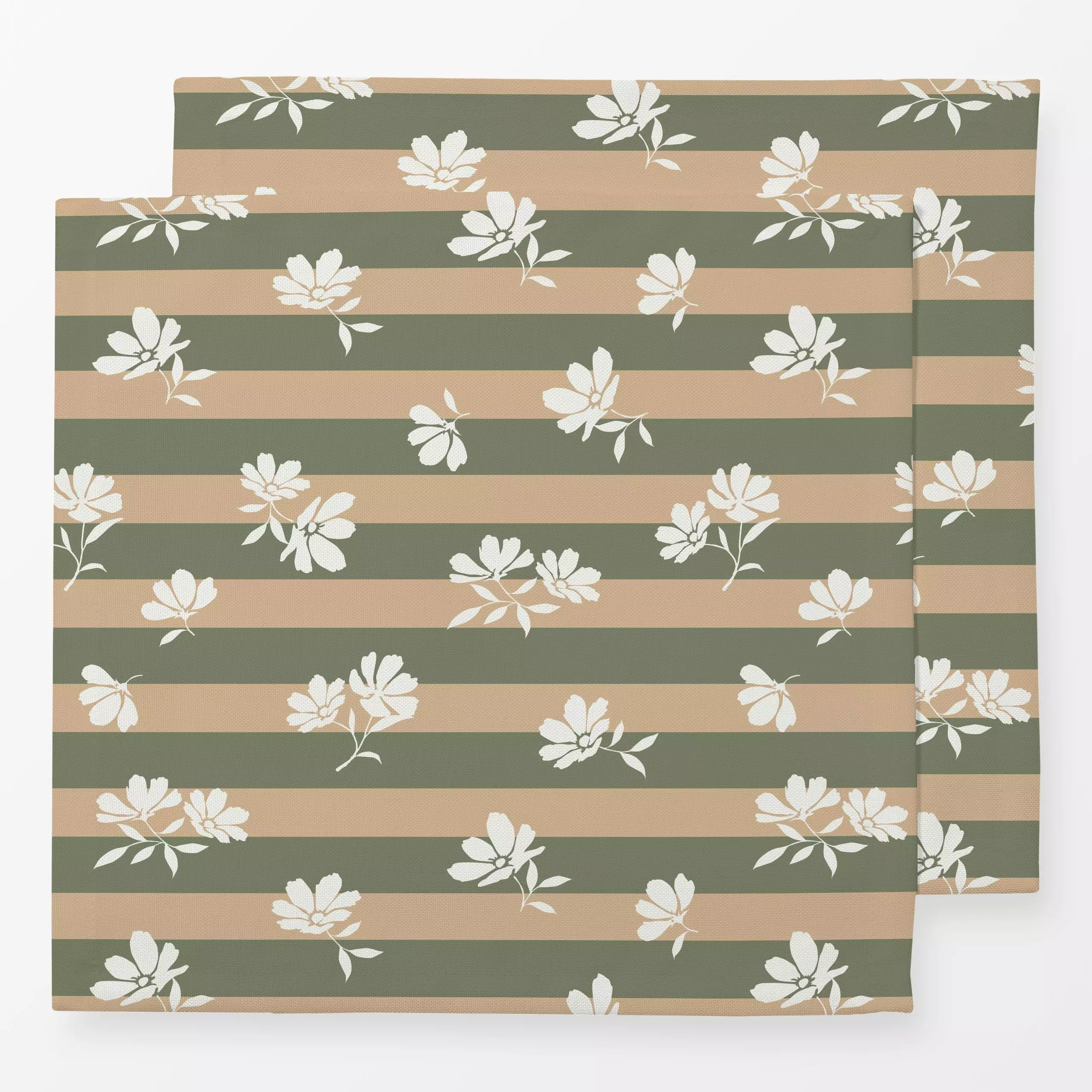 Servietten Blüten gestreift grün braun - Blumen & Florales, Herbst - von „Katrin Graff"; Streifen, Blüten, Herbst, Herbstdek...