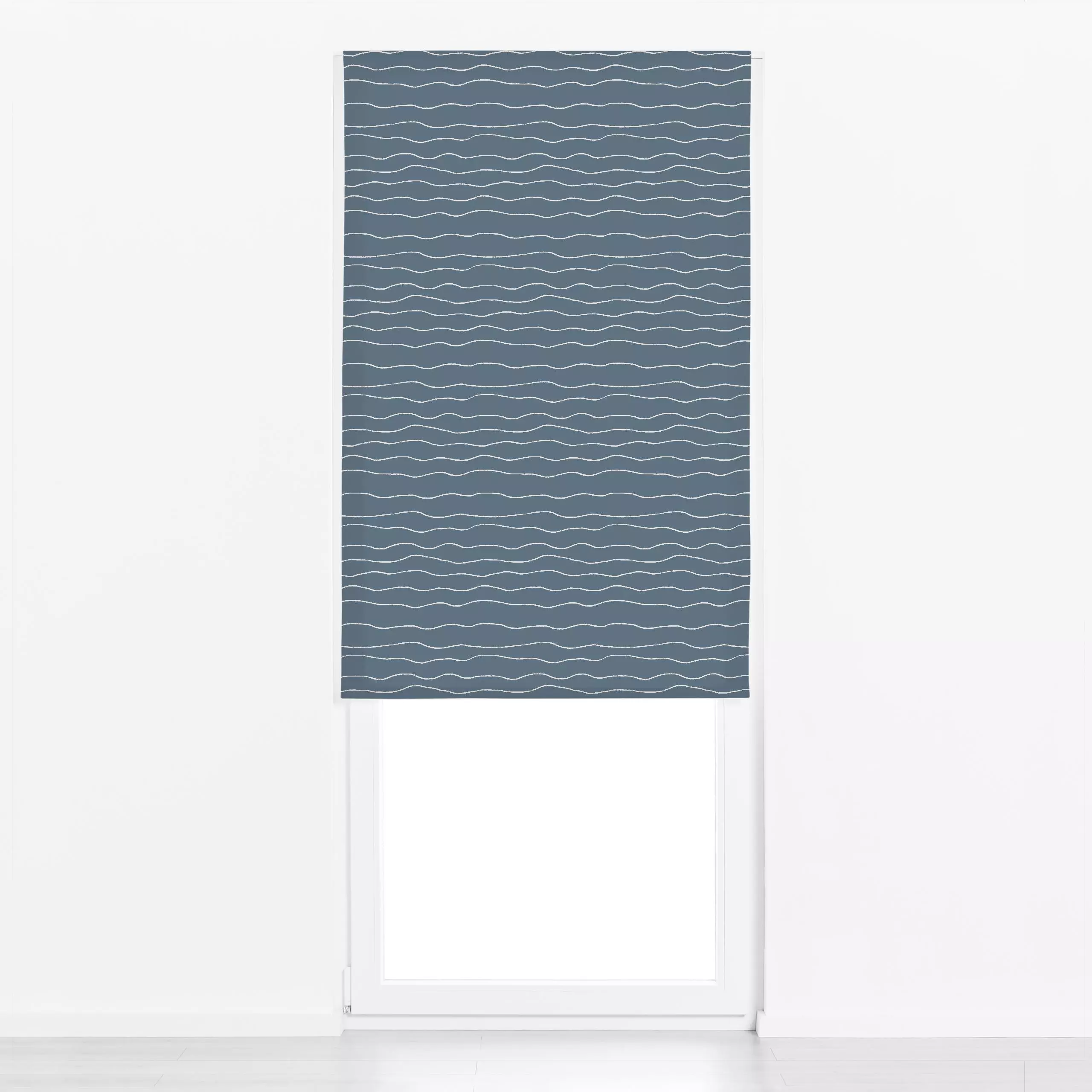 Raffrollo Wasser Graublau Dunkel - Symbole & Muster - von „textilwerk x hejmelig"; Blaugrau, blau, wellen, hejmelig, sommerh...