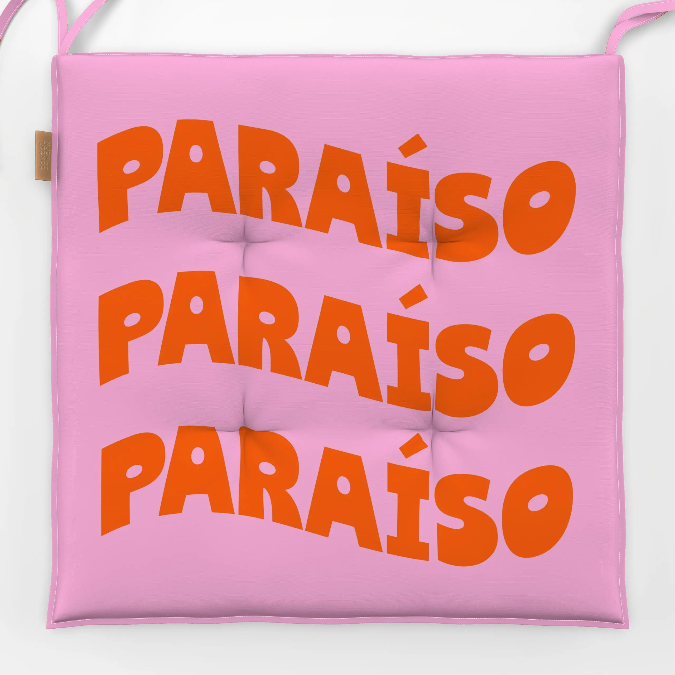 Sitzkissen Typo Sommer "PARAÍSO" - Städte & Länder, Sommer, Sprüche & Schriftzüge - von „Maren Gross "; tropical, Geschenk, ...