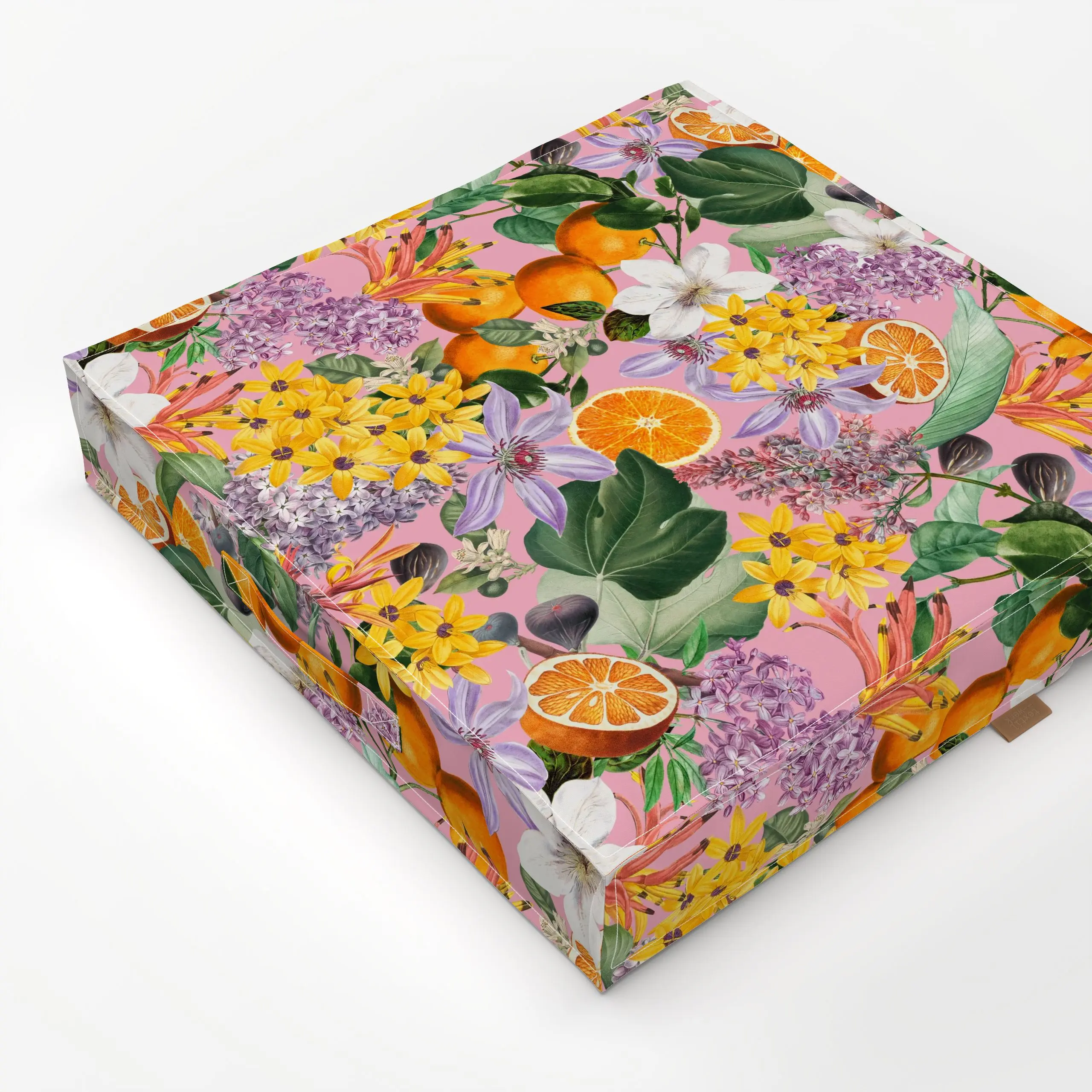 Bodenkissen Orangen im Blütenmeer pink - Blumen & Florales, Sommer, Früchte - von „Uta Naumann"; Muster, Garten, Sommerblume...