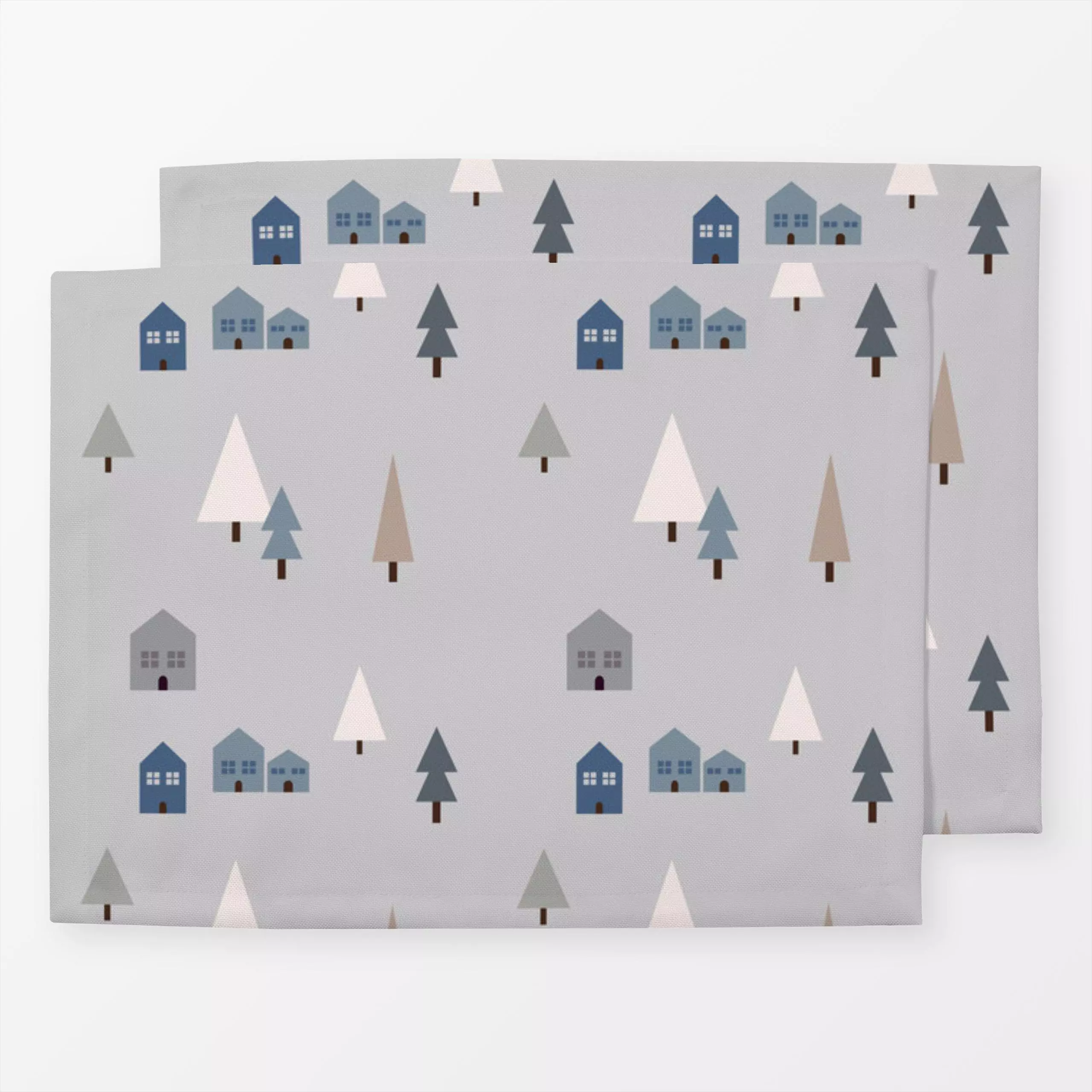 Tischset Winter Landschaft Nacht - Weihnachten, Winter - von „Jana Moßmann"; Muster, grau, Tannenbaum, Weihnachten, blau, Wi...