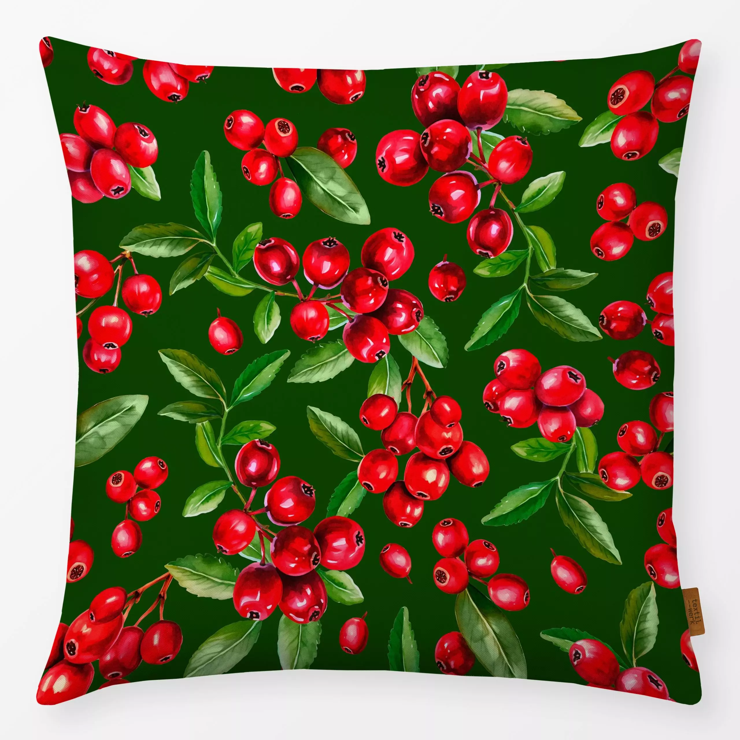 Kissen Cranberries Green - von „Andrea Haase"; Beeren, Herbst, weihnachtlich, frisch, gesund, kueche, Cranberries, Preisselb...