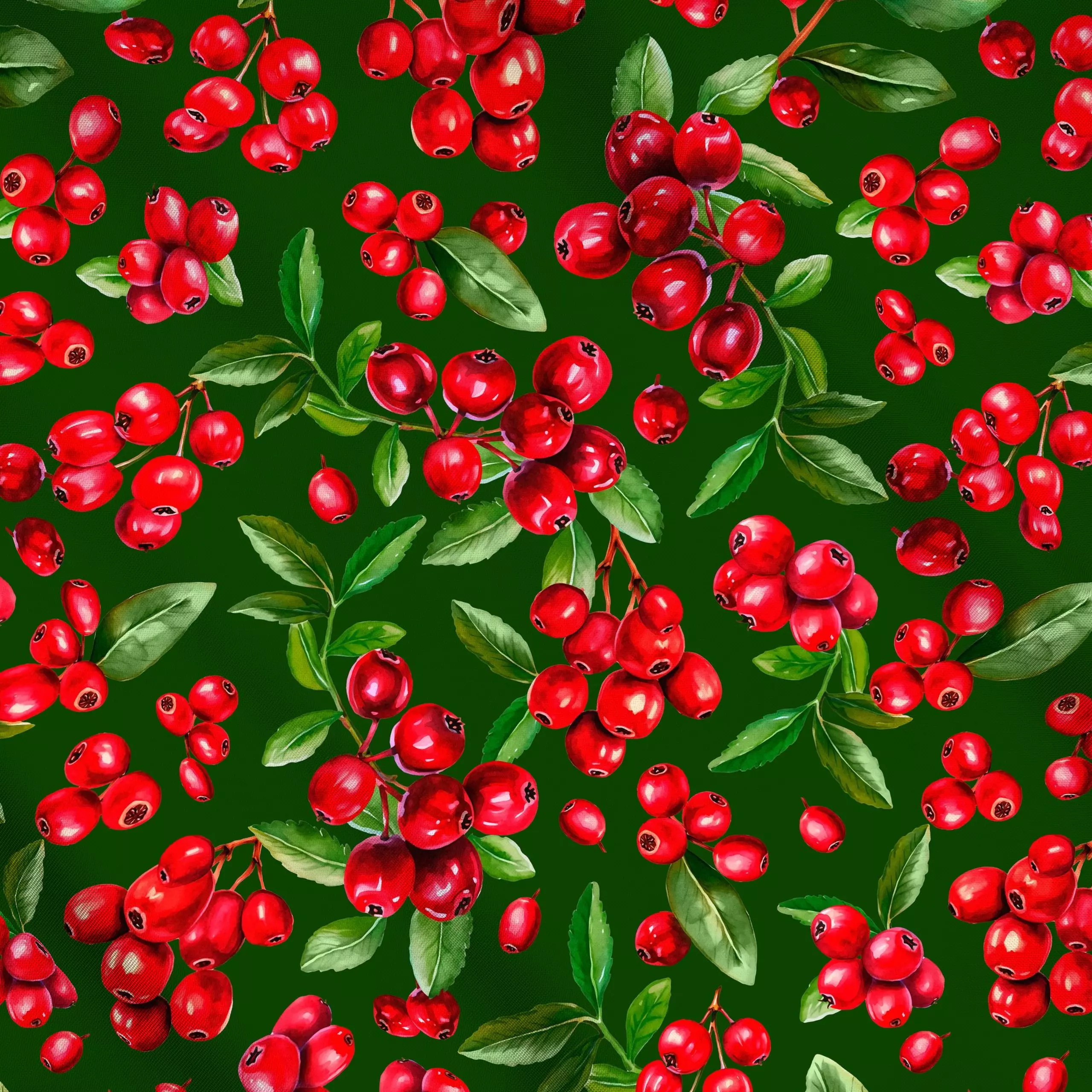 Meterware Cranberries Green - von „Andrea Haase"; Beeren, Herbst, weihnachtlich, frisch, gesund, kueche, Cranberries, Preiss...