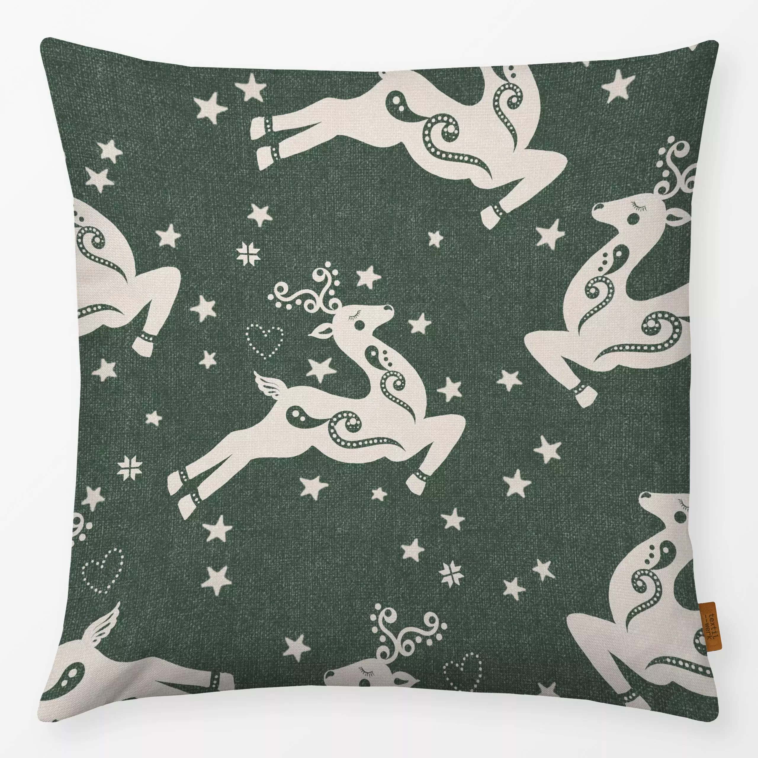 Kissen Scandi Folk Rentieren III - Weihnachten, Winter, Symbole & Muster - von „Bloomery Decor"; Merry Christmas, Rentier, W...