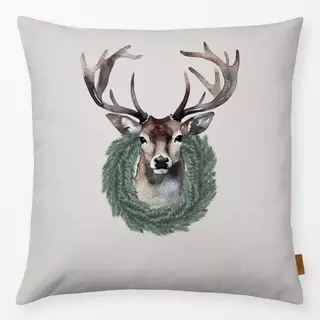 Kissen Hirsch mit Kranz Beige
