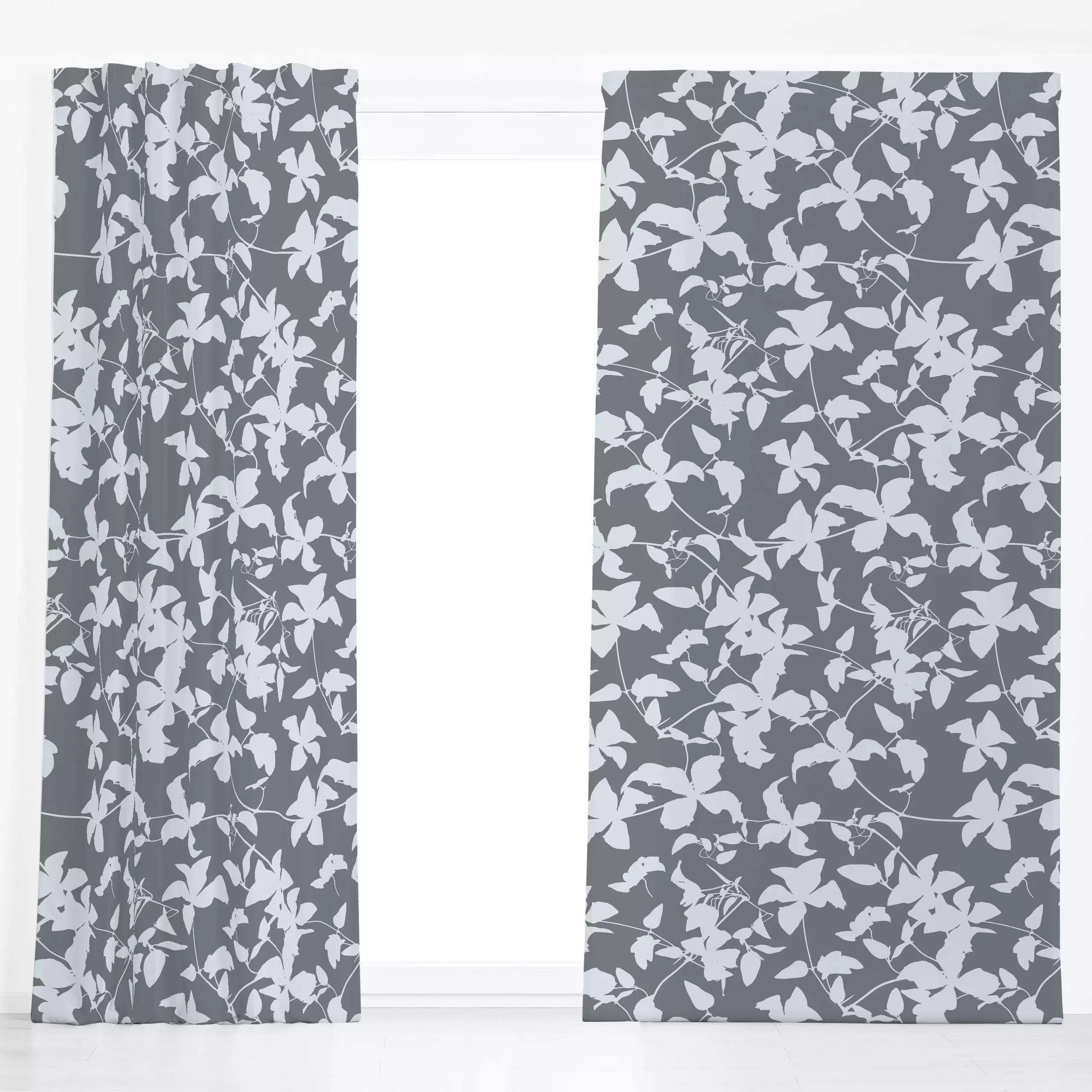 Dekovorhang Clematis Minimalistic 2 - Blumen & Florales, Pflanzen & Botanik - von „Andrea Haase"; Natur, grau, Blumen, Minim...