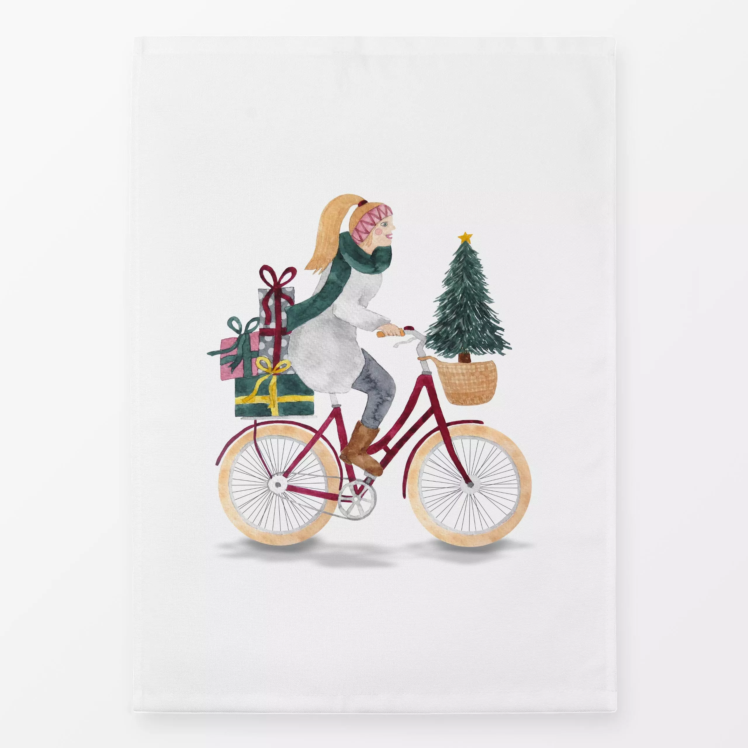Geschirrtücher Cycling Christmas Lady - Weihnachten, Winter, Anlässe - von „Karen Menzenbach"; Tannenbaum, Weihnachtsbaum, F...