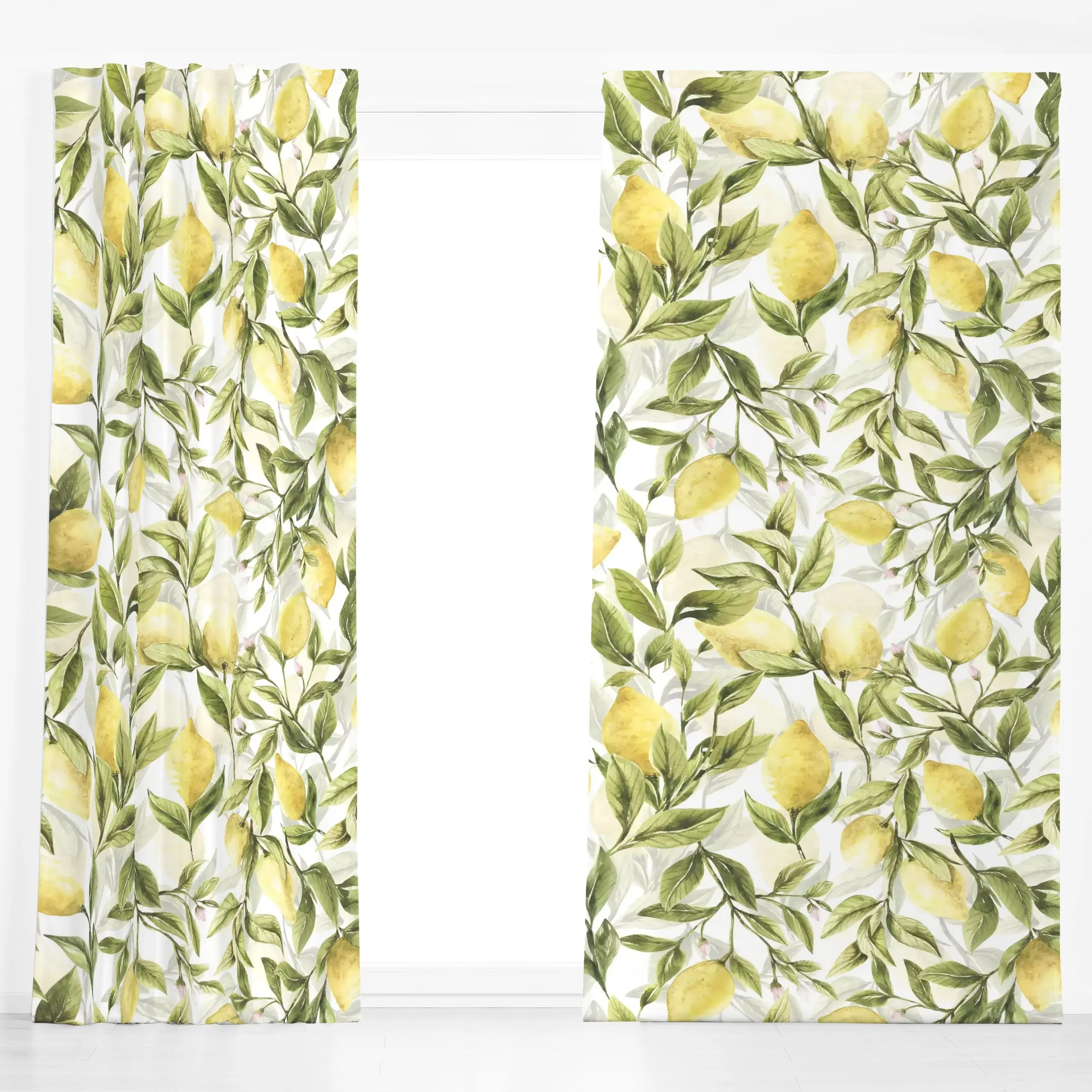 Dekovorhang Zitronen Sorbet - Sommer, Früchte - von „Uta Naumann"; boho, Muster, Wasserfarben, Garten, Zitrone, Früchte, Som...