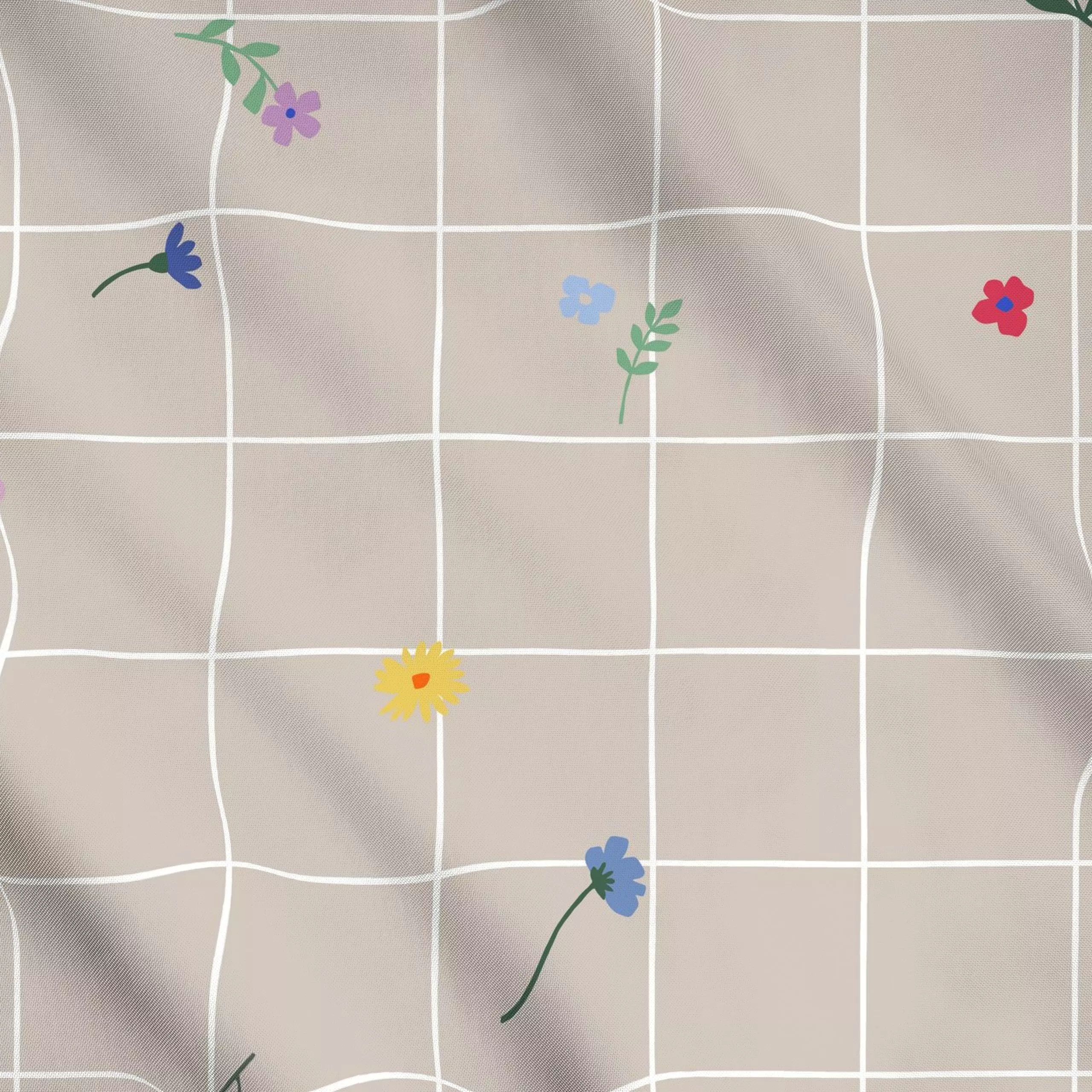 Meterware Karo Blüten bunt beige, Blumen, gemustert, Ostern, von Studio Kesse