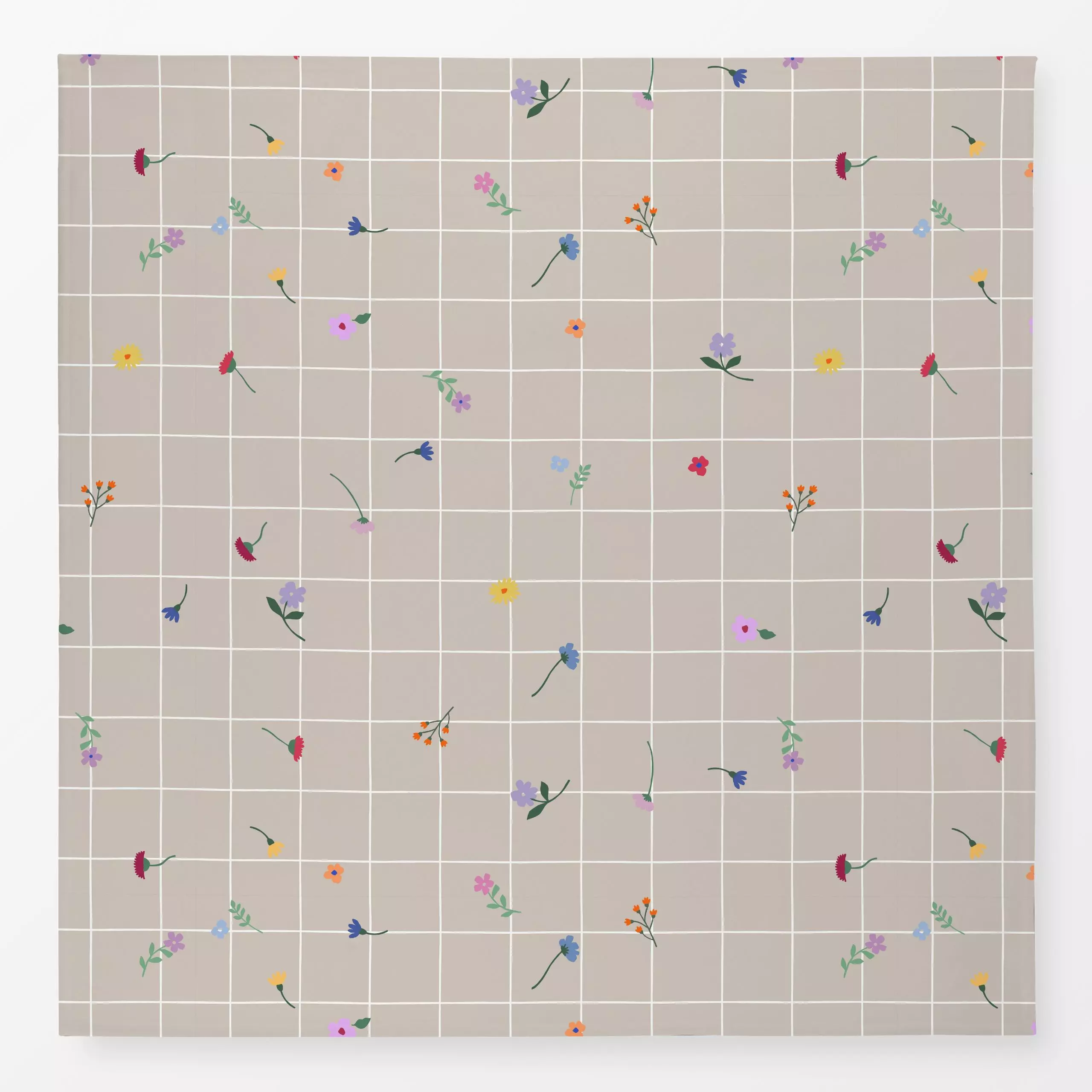 Tischdecke Karo Blüten bunt beige, Blumen, gemustert, Ostern, von Studio Kesse