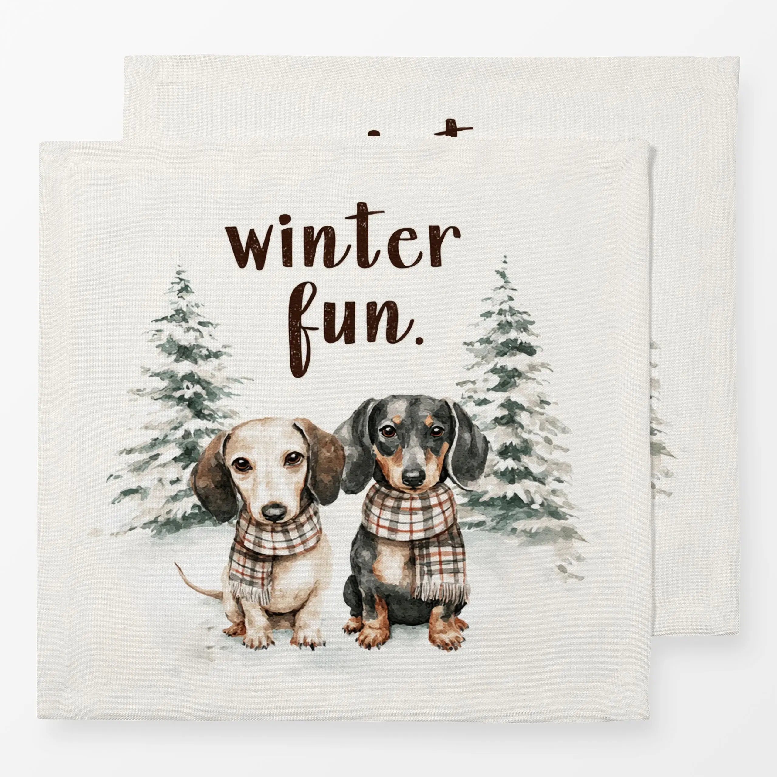 Servietten Winter Fun Dackel - Weihnachten - von „Uta Naumann"; Aquarell, Hund, Tannenbaum, Weihnachten, niedlich, Winterwal...