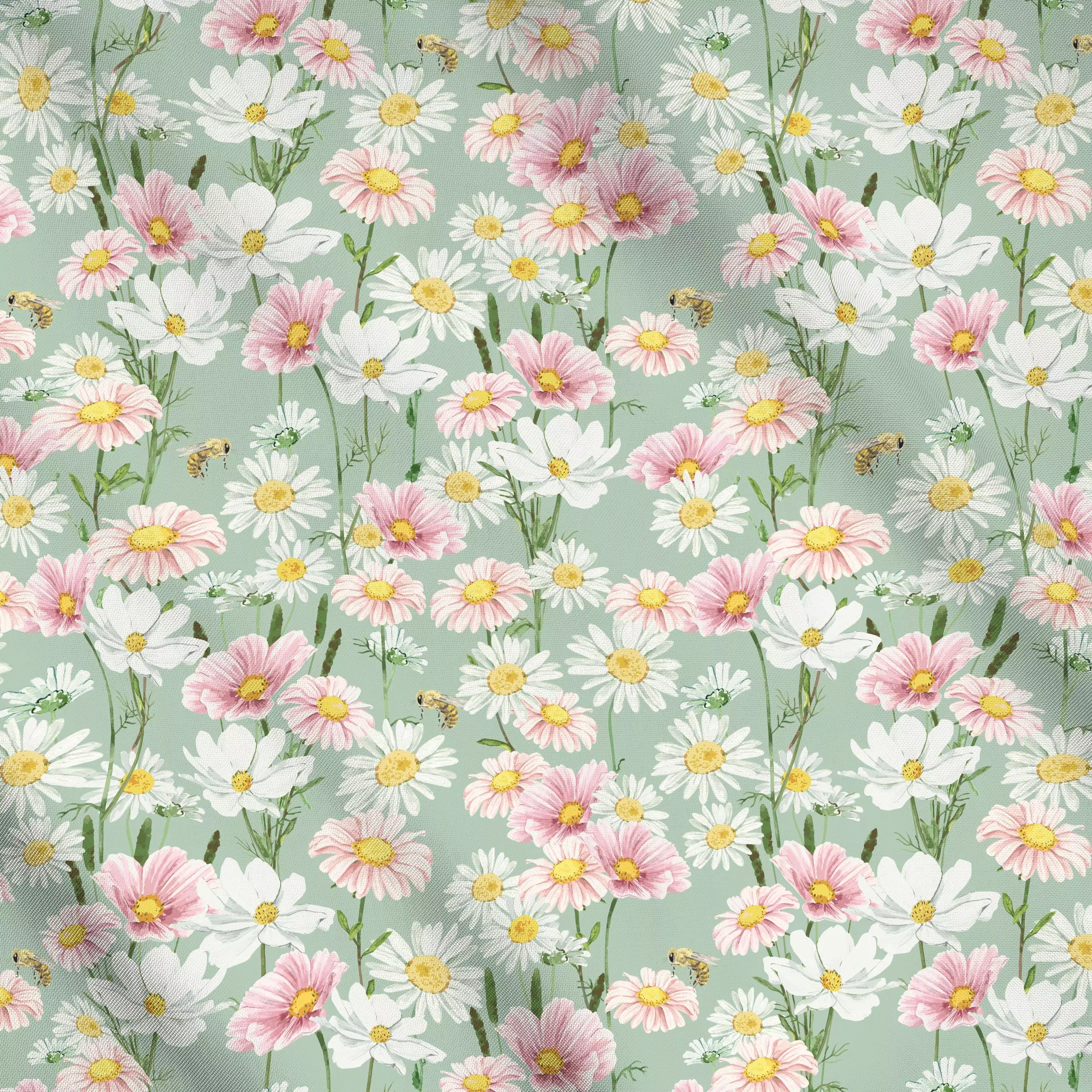 Meterware Cosmea Blumenwiese grün, Blumen, Sommer, von Katrin Graff