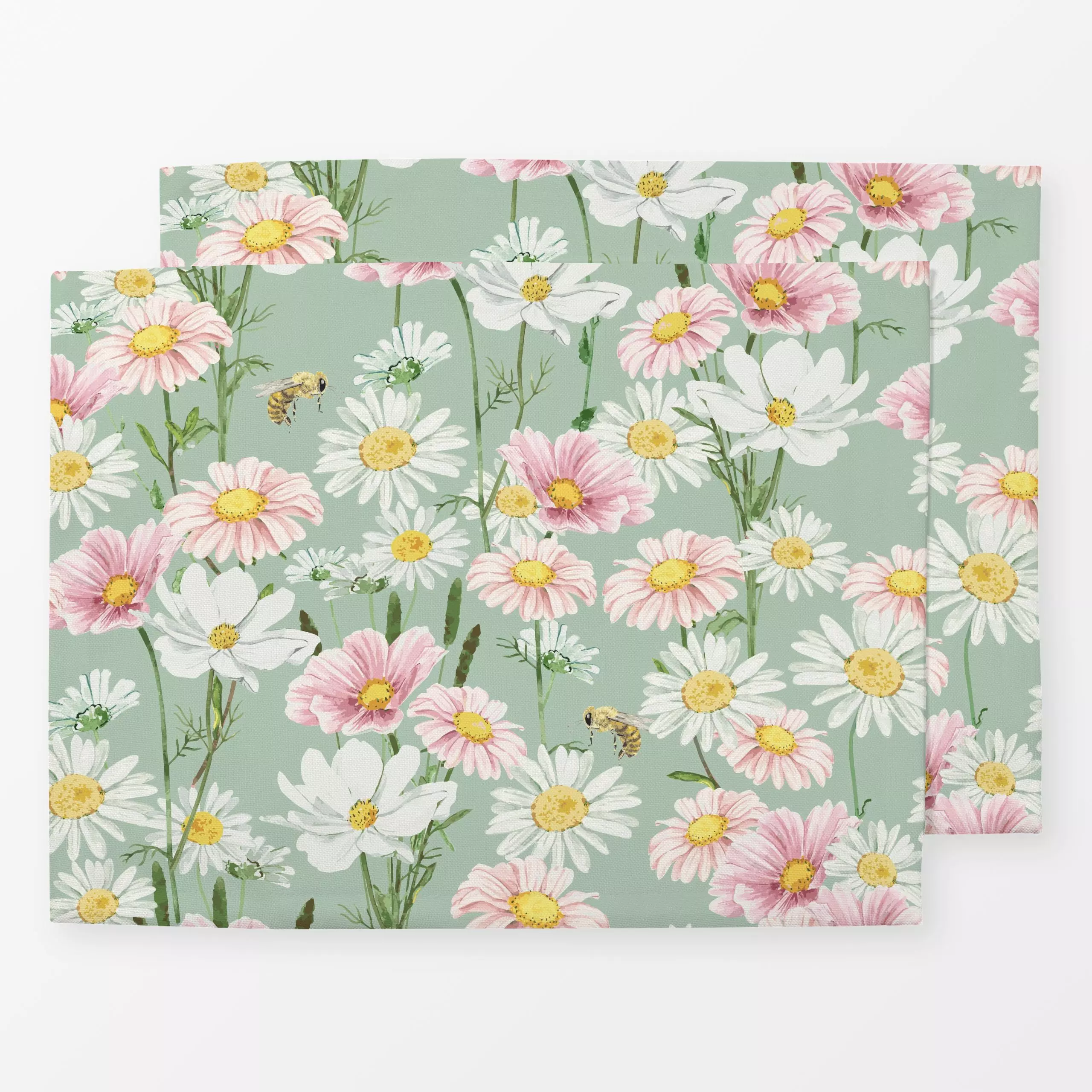 Tischset Cosmea Blumenwiese grün - Blumen & Florales, Sommer, Anlässe - von „Katrin Graff"; Wiesenblumen, Cosmea, Bienen, pi...