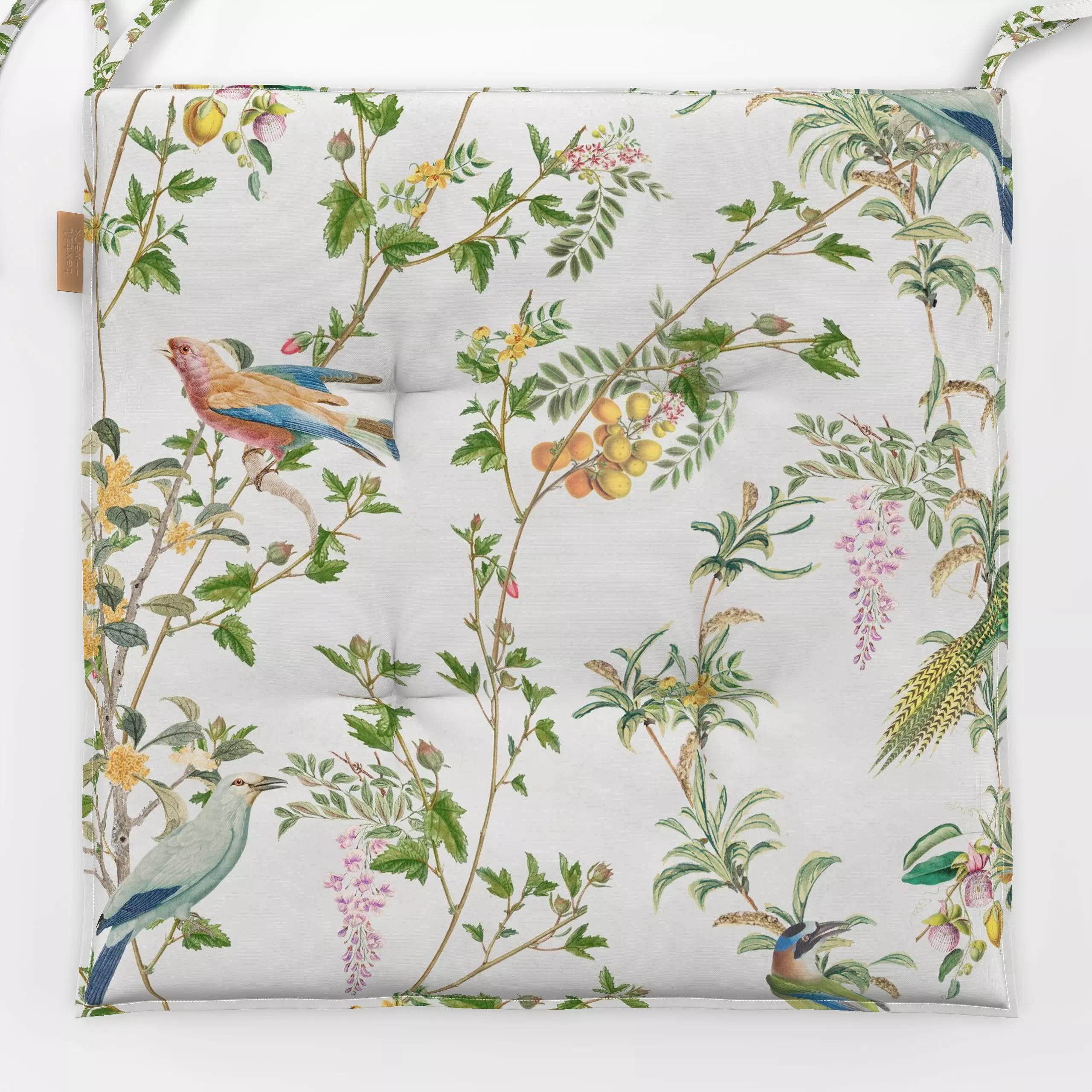 Sitzkissen Chinoiserie vintage birds III - Blumen & Florales, Tiere, Pflanzen & Botanik - von „Bloomery Decor"; Blüten, Papa...