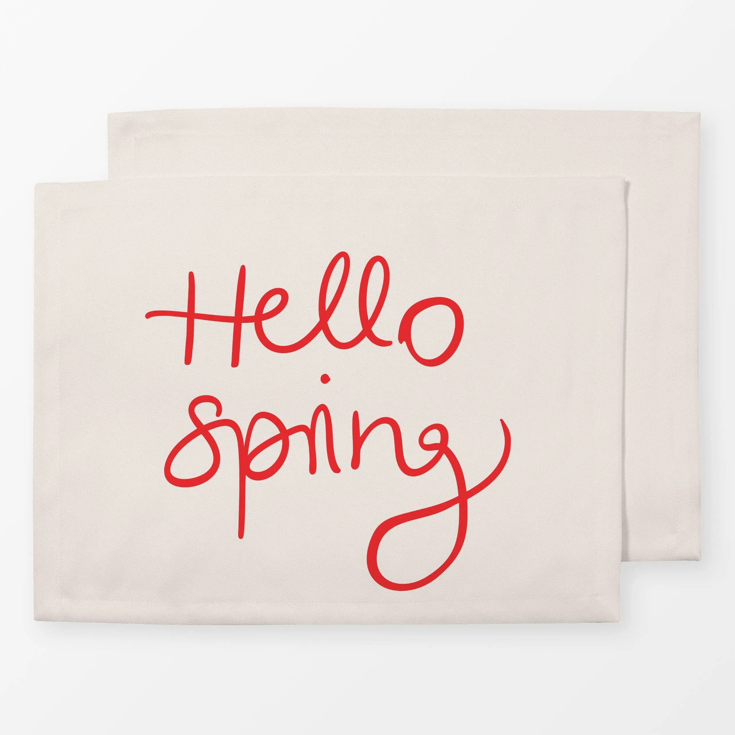 Tischset Hello Spring beige red - Frühling, Sprüche & Schriftzüge, Ostern - von „Karen Menzenbach"; Kissen, Zitate und Sloga...