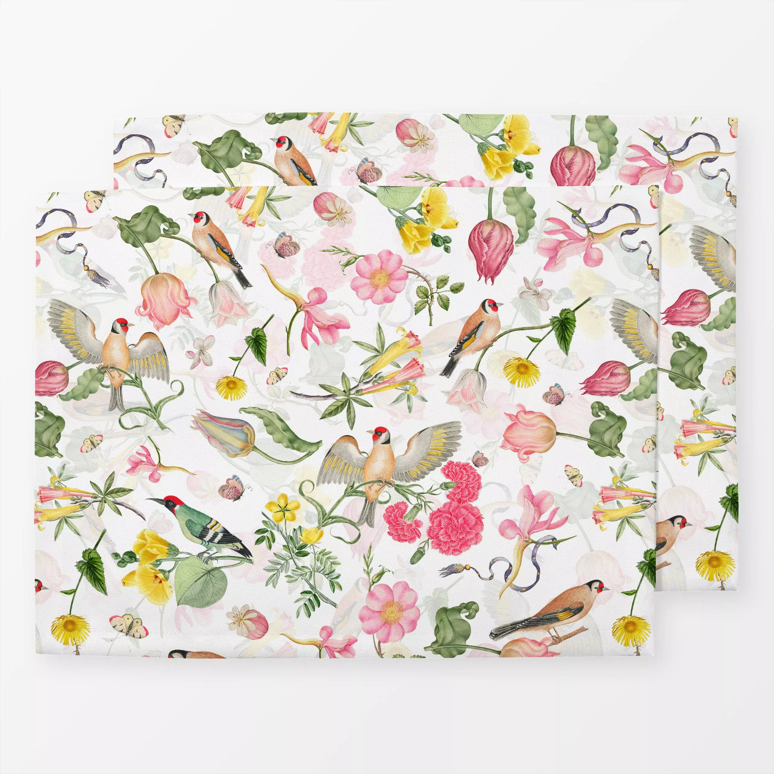 Tischset Vintage Blumen und Vögel - Blumen & Florales, Sommer - von „Uta Naumann"; boho, Muster, Natur, Blumen, Garten, Voge...