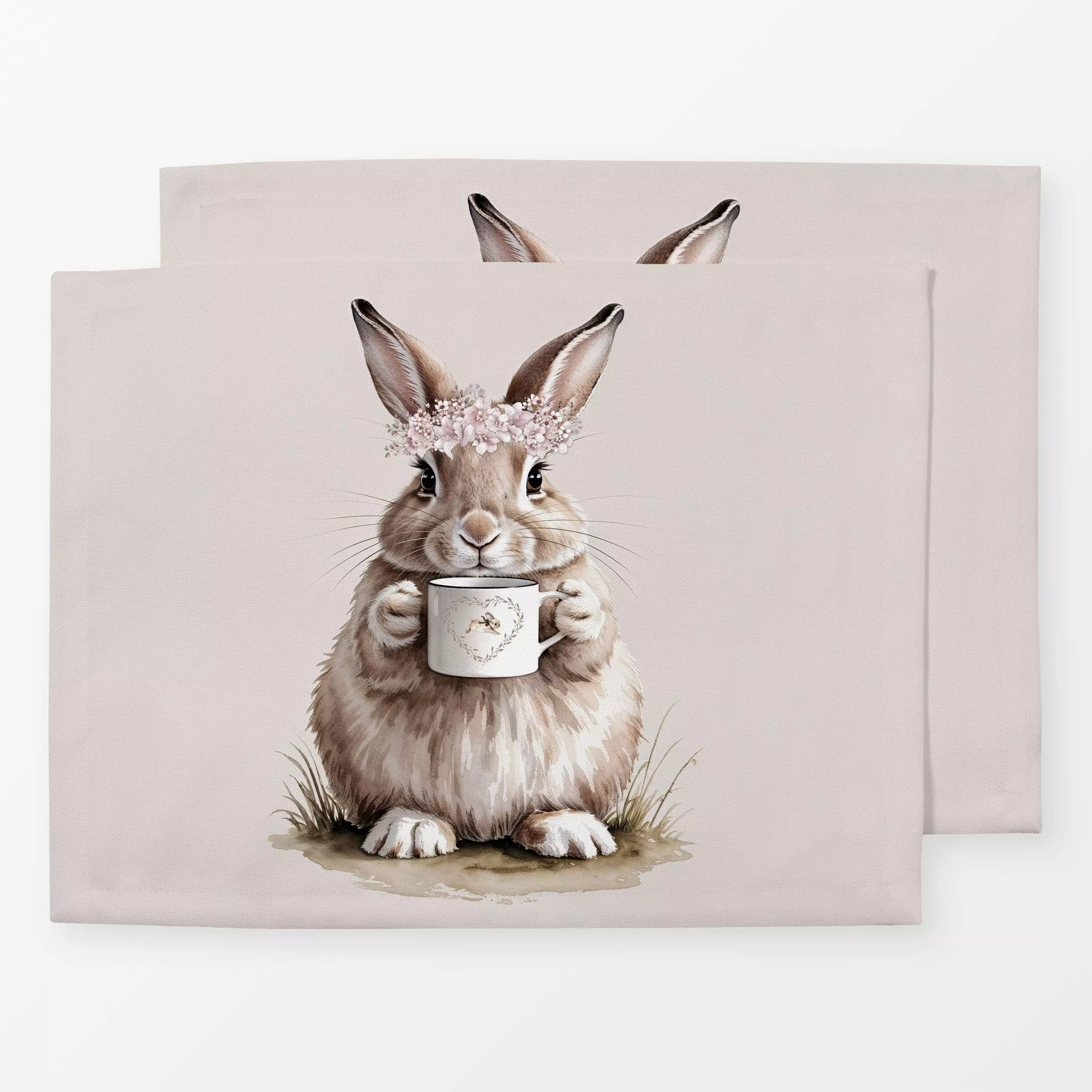 Tischset Osterhase Blumen Tasse Beige - Frühling, Tiere, Ostern - von „Monika Strigel"; Hase, niedlich, Ostern, Osterhase, T...