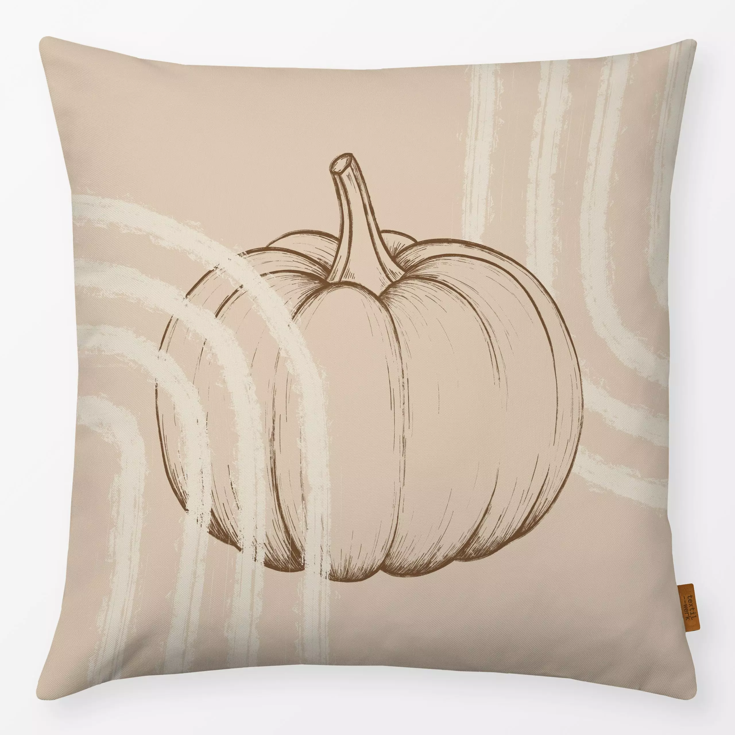 Kissen Pumpkin - Herbst - von „Barlena"; minimal, Zeichnung, beige, modern, Herbst, Herbstdeko, herbstlich, Kurbis
