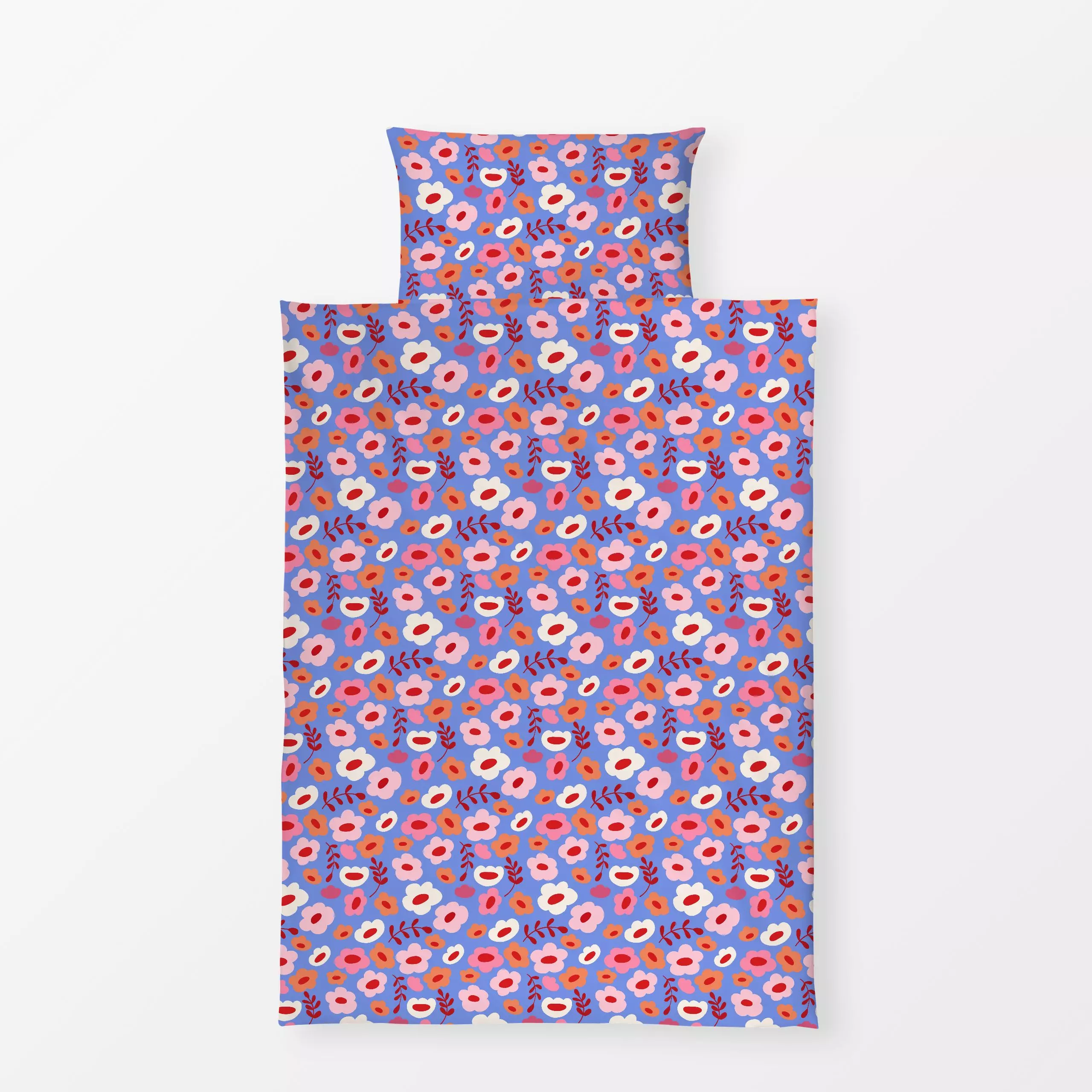 Bettwäsche Frühlingswiese Blau - Blumen & Florales - von „Andrea Liesert"; Retro, Blüten, farbenfroh, Gartendeko, Dekokissen