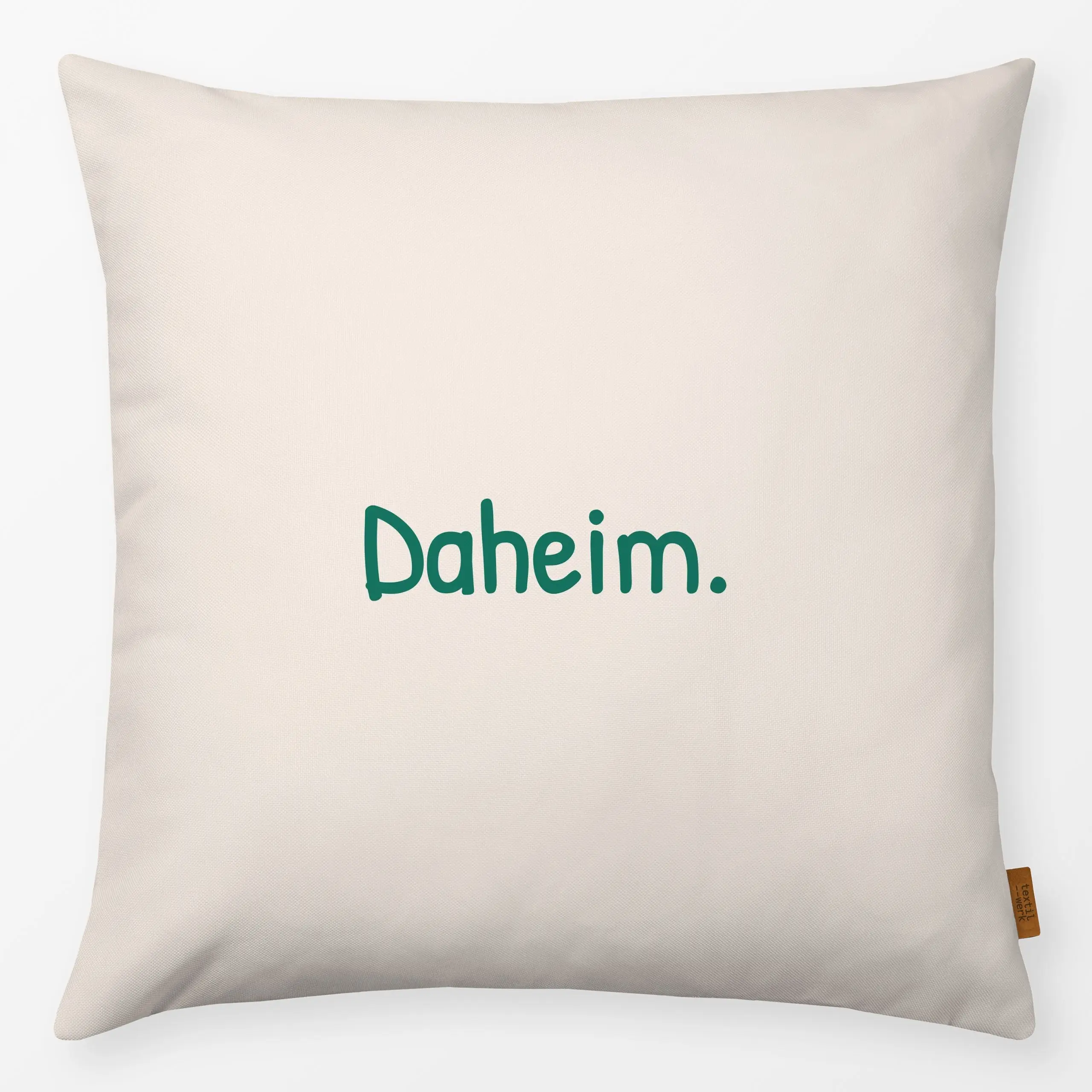 Kissen Daheim beige - Liebe, Romantik & Pride, Sprüche & Schriftzüge, Anlässe - von „Karen Menzenbach"; minimal, Home, Liebe...