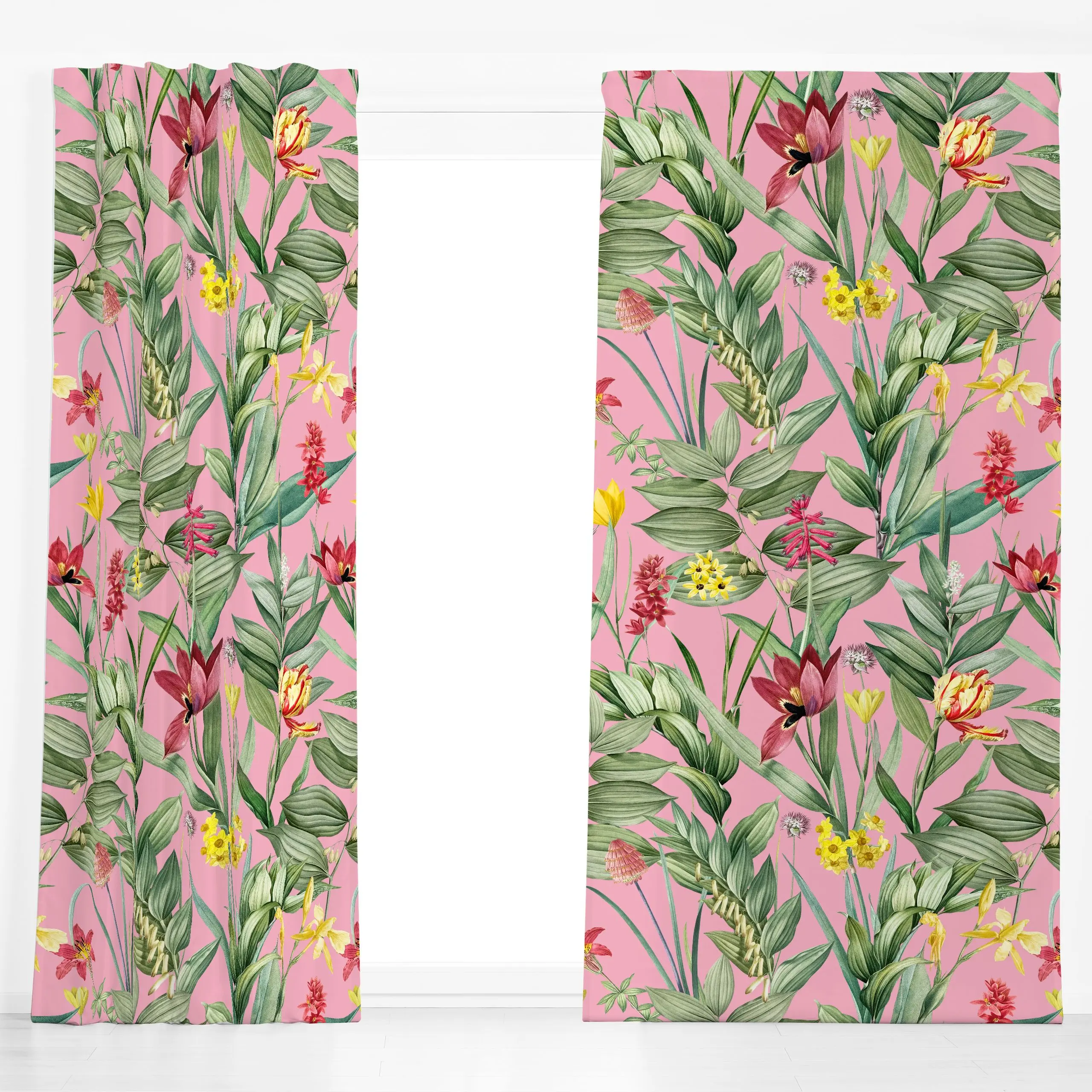 Dekovorhang Exotische Pflanzenwelt pink - Blumen & Florales, Sommer, Pflanzen & Botanik - von „Uta Naumann"; Muster, Blumen,...