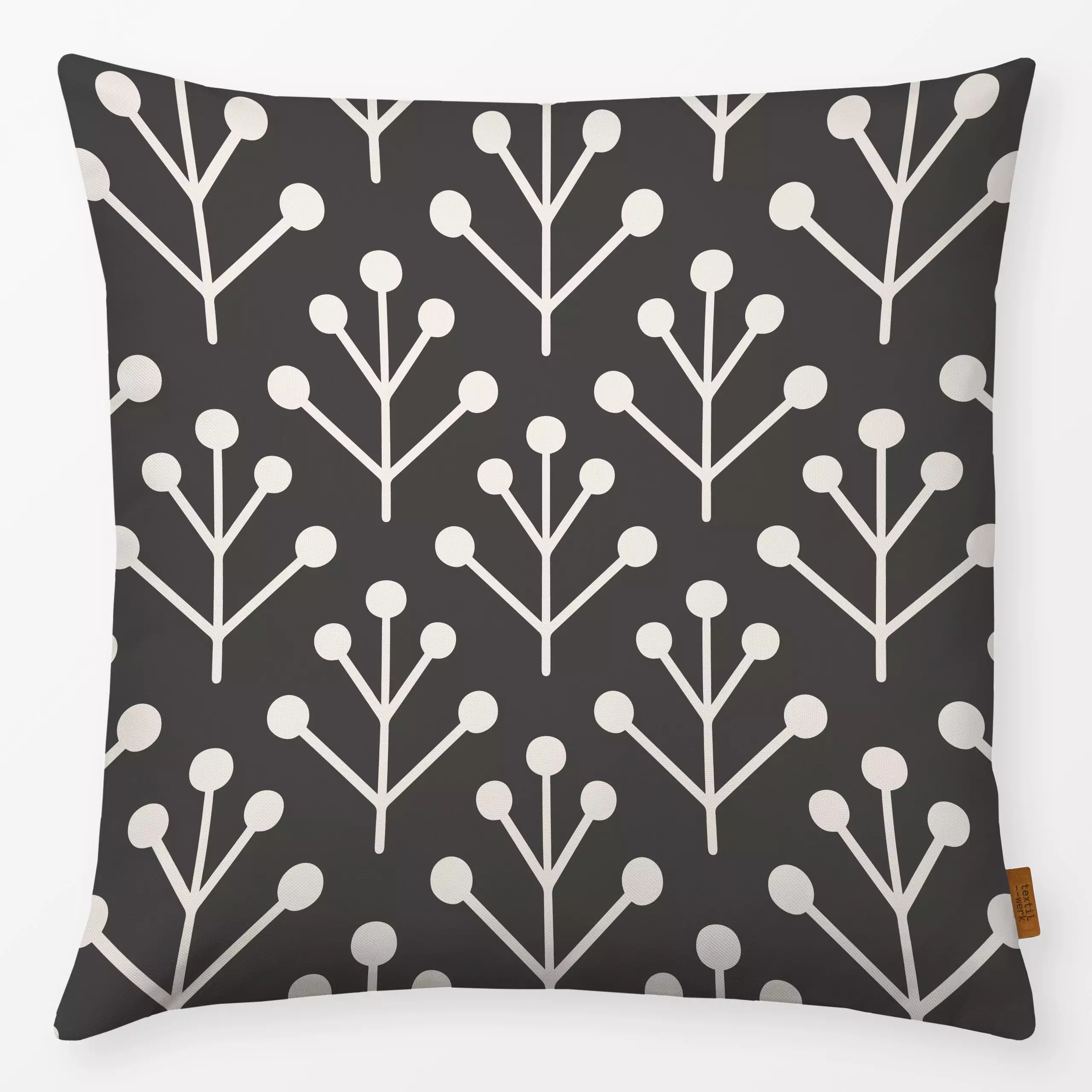 Kissen Berry Twig dunkelgrau - Winter, Symbole & Muster - von „Kathrin Woo"; boho, Muster, minimal, graphisch, Geometrisch, ...