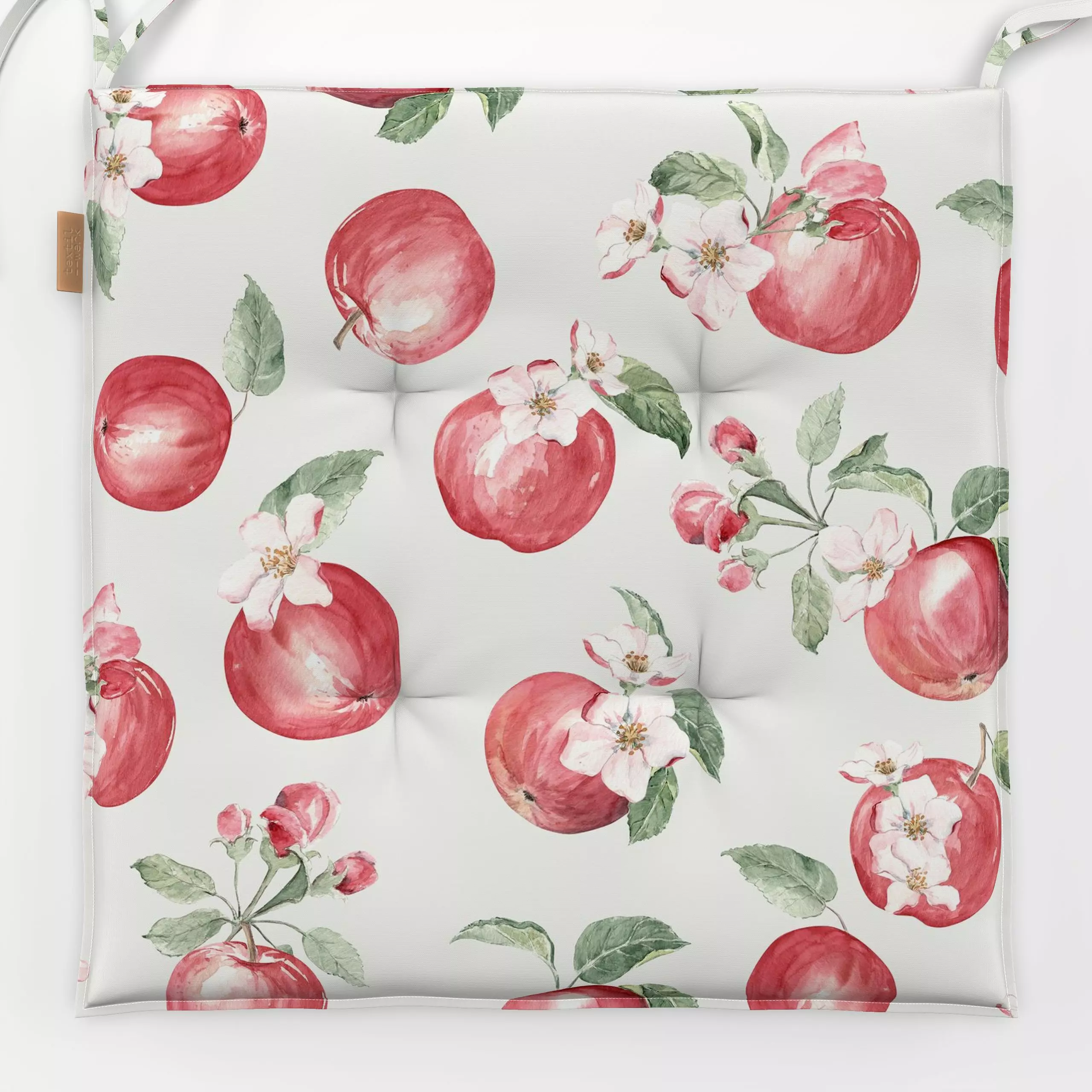 Sitzkissen Apfel Blüte offwhite weiß - von „Katrin Graff"; Apfel, landhaus, rot, Ernte, Landhausstil, weinrot, Landleben, Ga...
