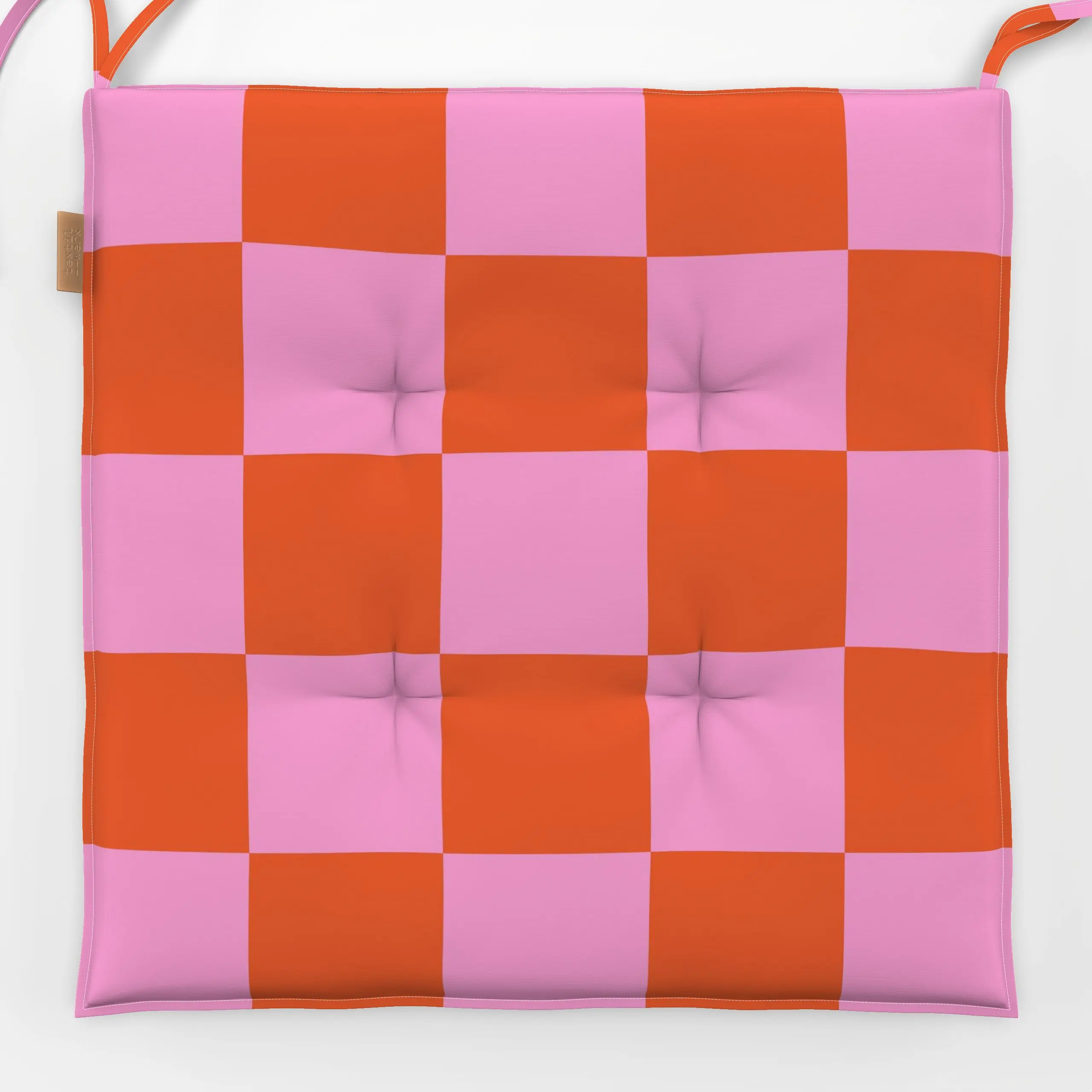 Sitzkissen Chess Pattern orange pink - Frühling, Sommer, Symbole & Muster - von „Karen Menzenbach"; abstrakt, Geometrisch, g...