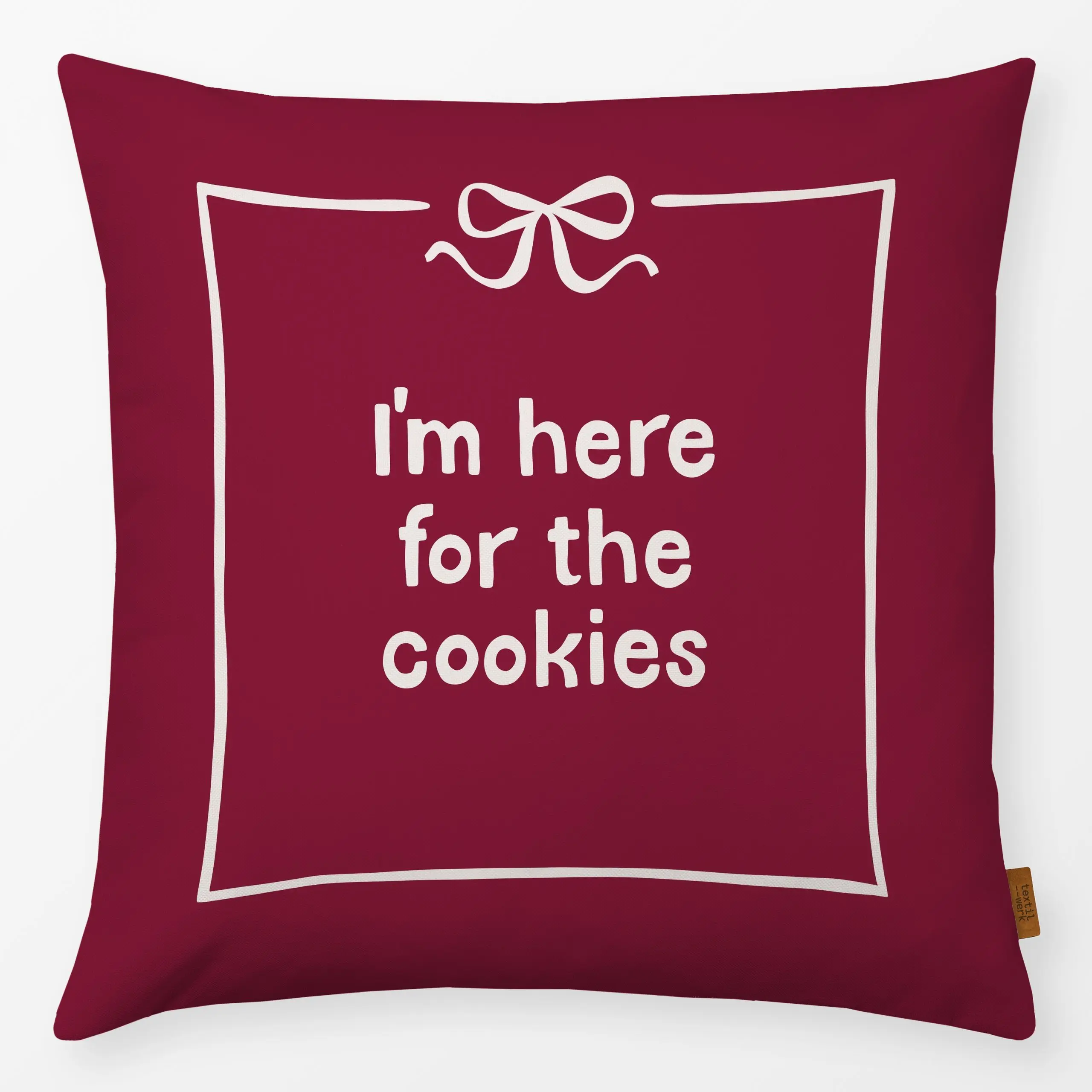 Kissen cookies rot - Sprüche & Schriftzüge, Weihnachten - von „Studio Kesse"; Süßigkeiten, Merry Christmas, Weihnachten, wei...