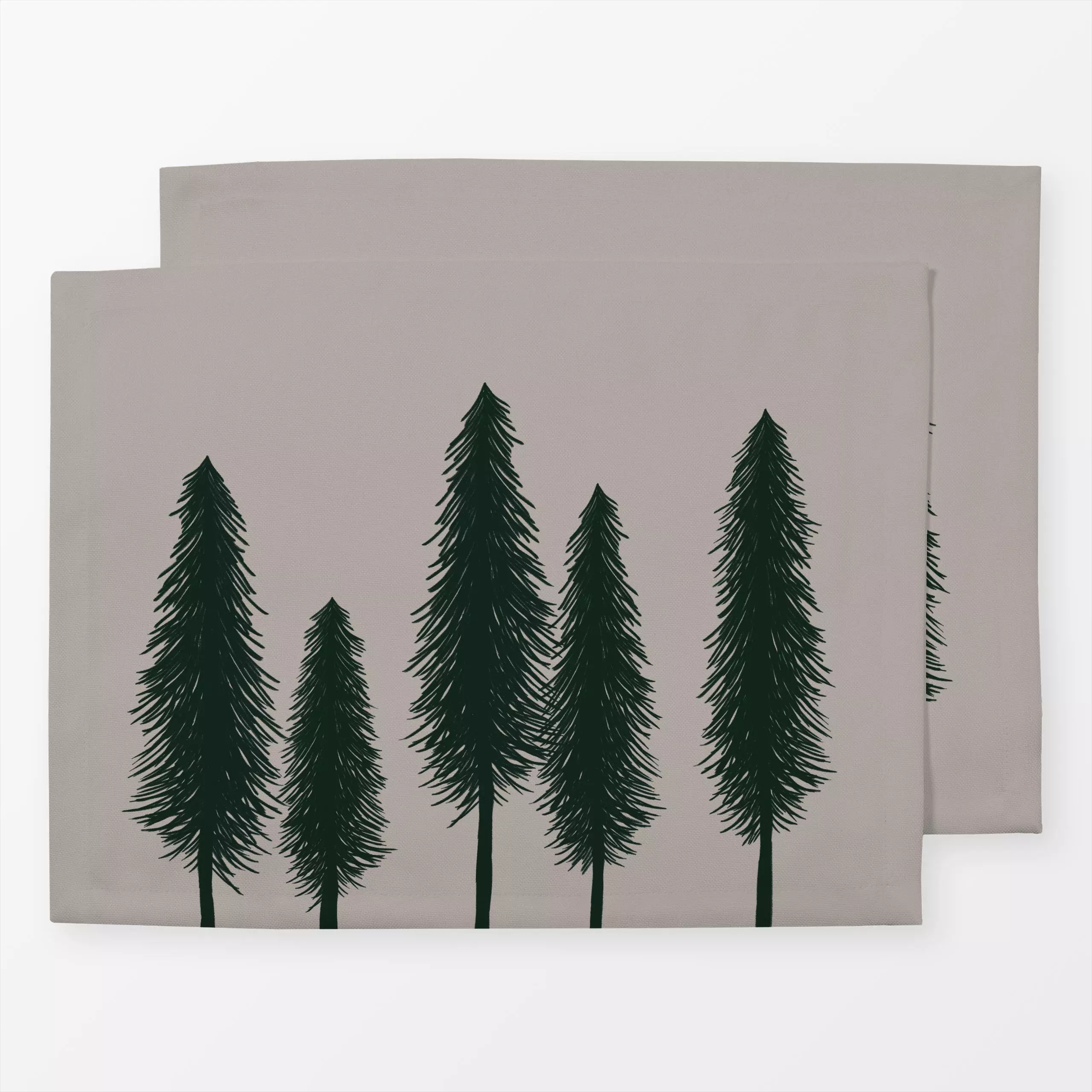 Tischset Beige Skov - Winter, Pflanzen & Botanik - von „textilwerk x hejmelig"; Bäume, Tanne, Weihnachten, beige, Winter, gr...