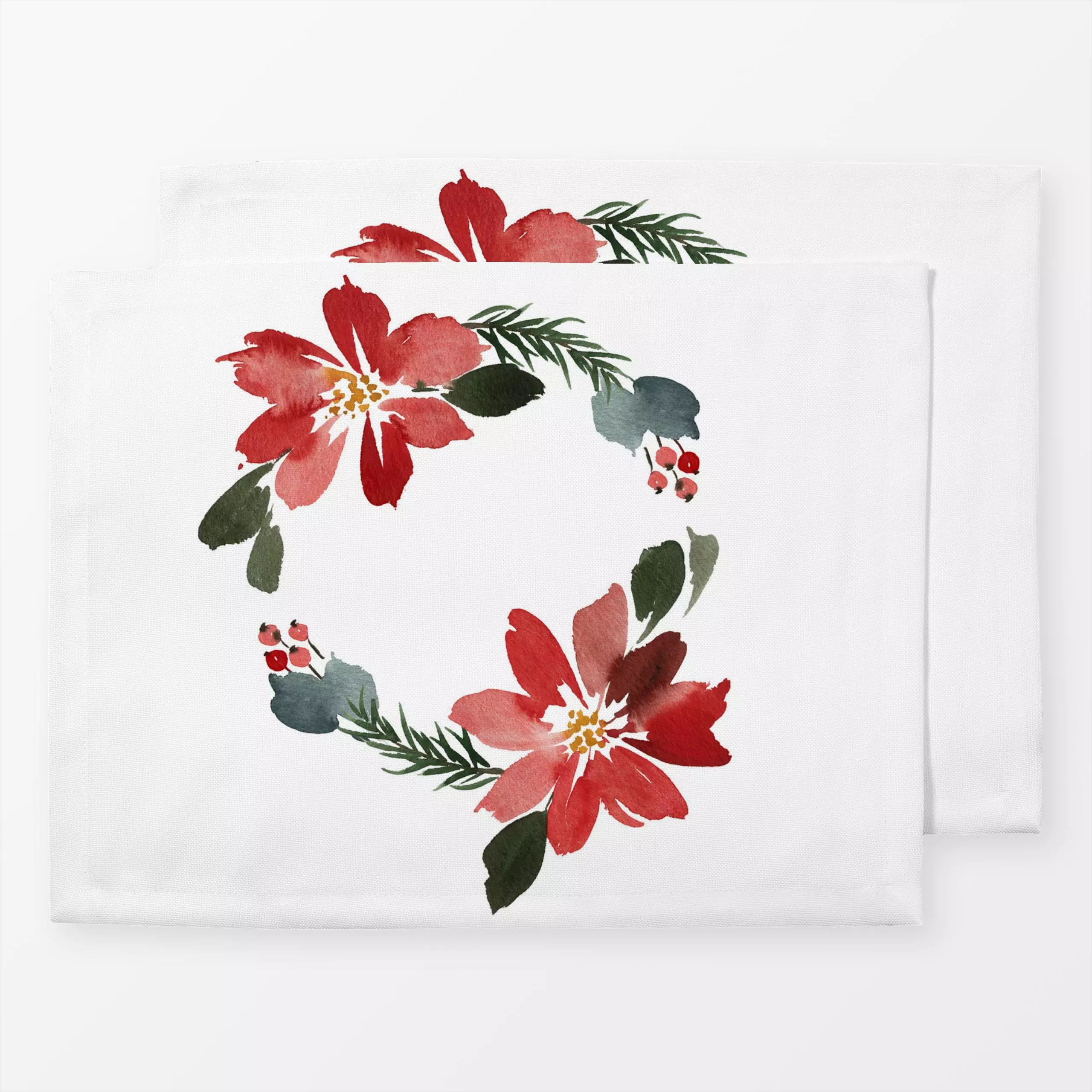 Tischset Floral Christmas Wreath - Blumen & Florales, Weihnachten, Pflanzen & Botanik - von „Sophie Reusche"; Wasserfarben, ...