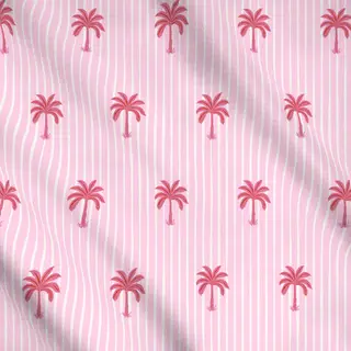 Meterware pink palms on stripes