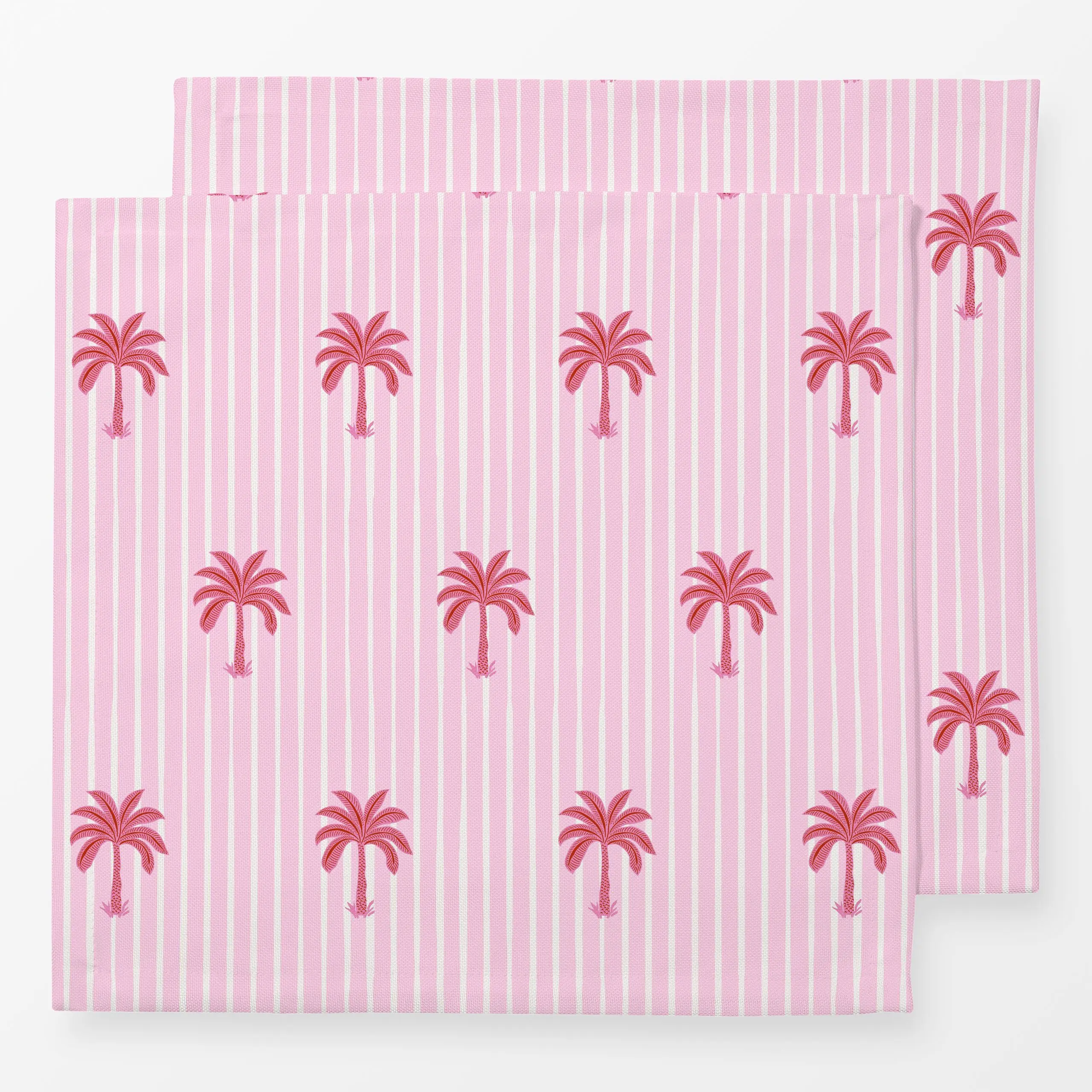 Servietten pink palms on stripes - Sommer, Pflanzen & Botanik, Safari & Dschungel - von „Vivian Hasenclever"; Streifen, Palm...