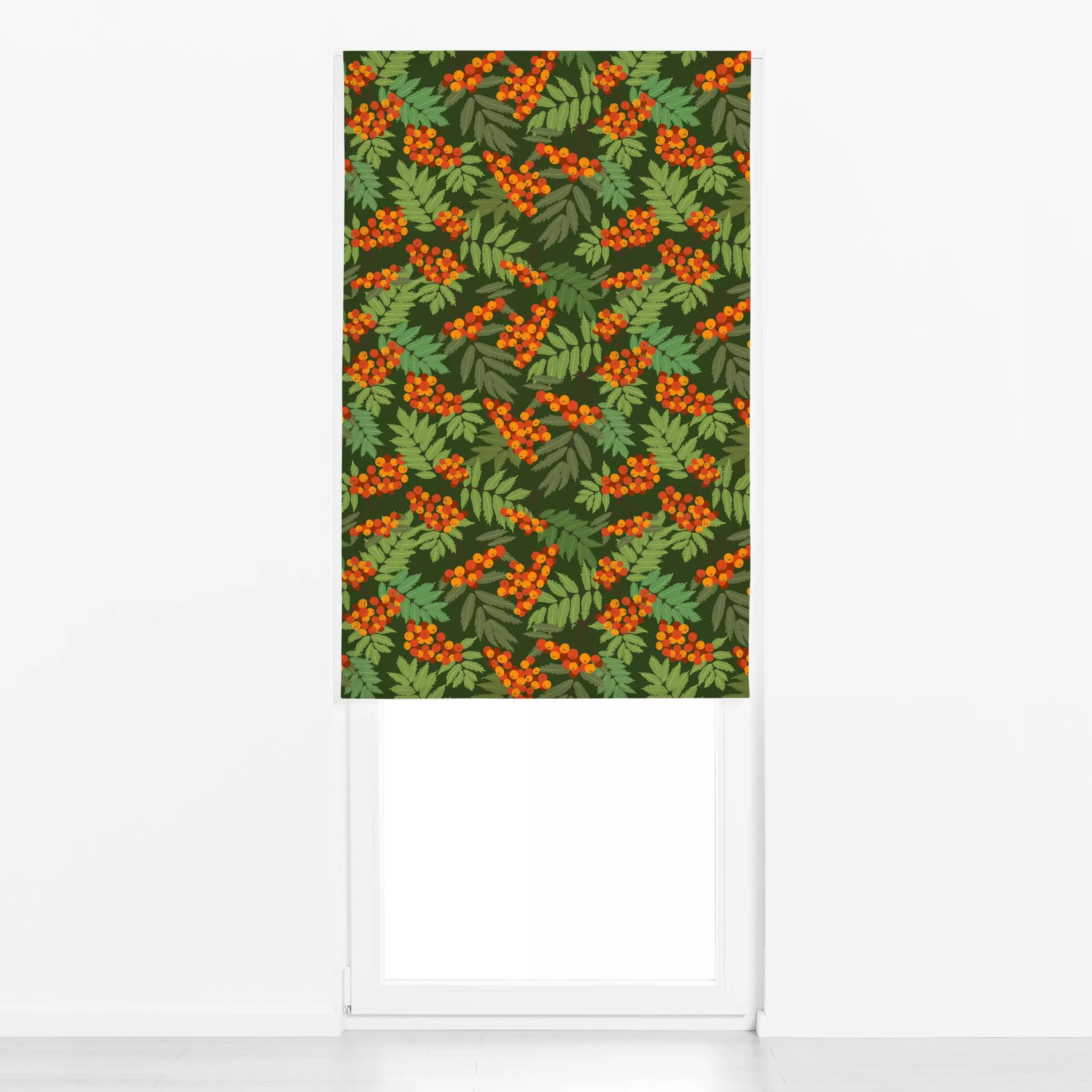 Raffrollo Vogelbeere dunkelgrün orange - Blumen & Florales, Herbst - von „Mareen Heinz"; Muster, Natur, Illustration, Blätte...