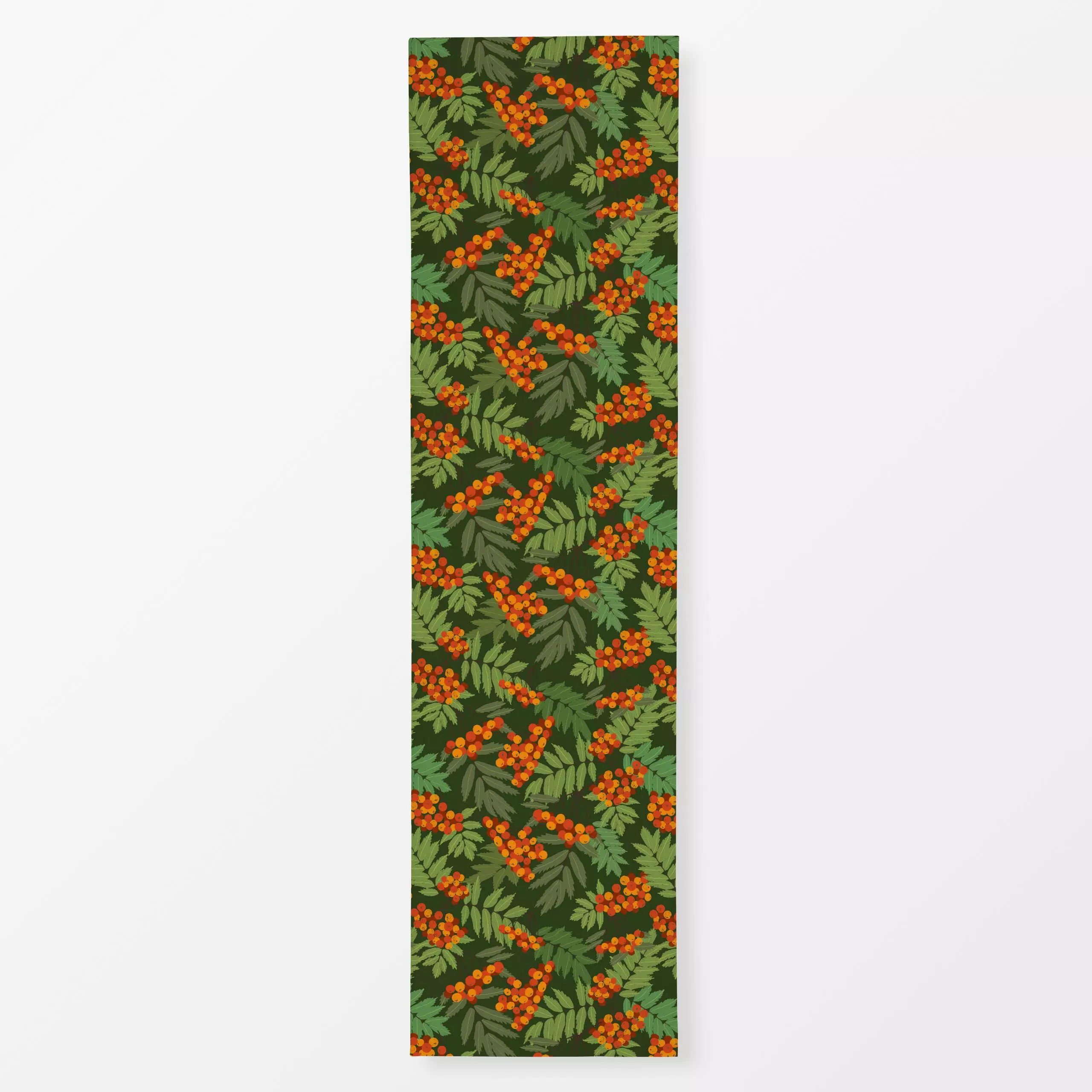 Tischläufer Vogelbeere dunkelgrün orange - Blumen & Florales, Herbst - von „Mareen Heinz"; Muster, Natur, Illustration, Blät...