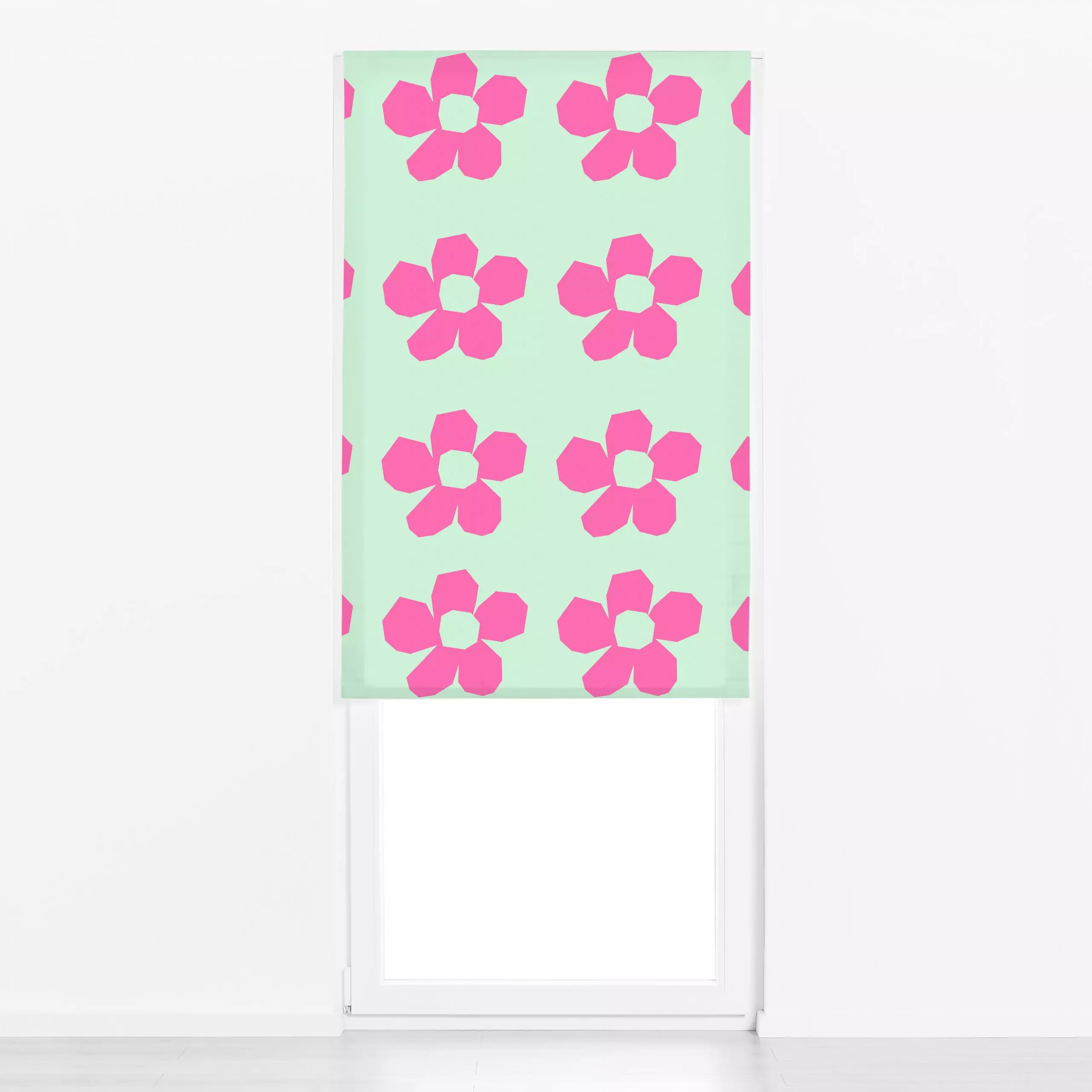 Raffrollo Cutout Blumen Mint - Blumen & Florales, Symbole & Muster - von „Lisa Jasmin Bauer"; Blumen, Sommerblumen, pink, cu...