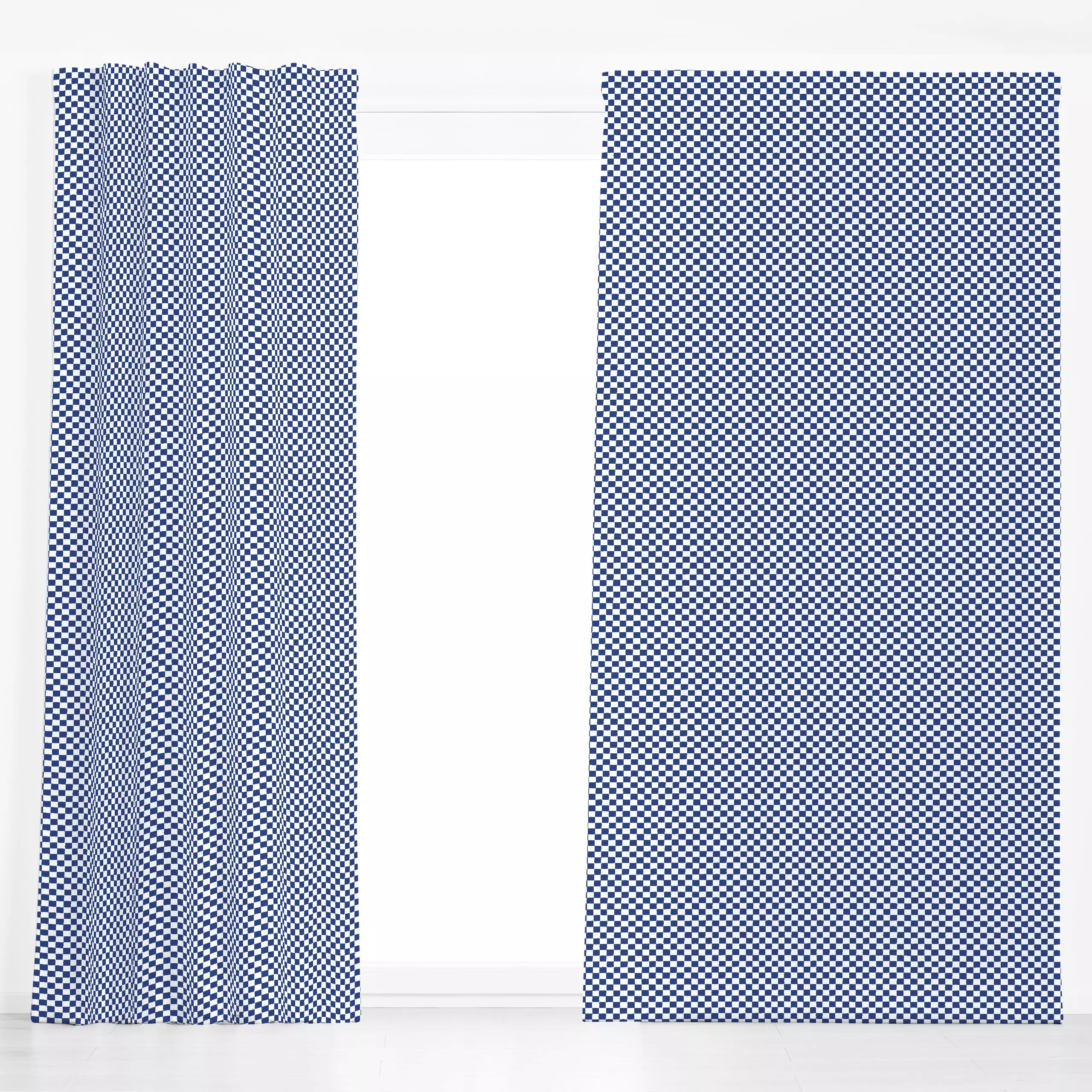 Dekovorhang Handgemaltes Karo Blau Weiss - Symbole & Muster - von „Mareen Heinz"; abstrakt, Sommer, blau, Karo, maritim, kar...