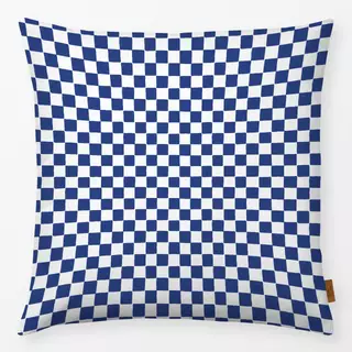 Kissen Handgemaltes Karo Blau Weiss