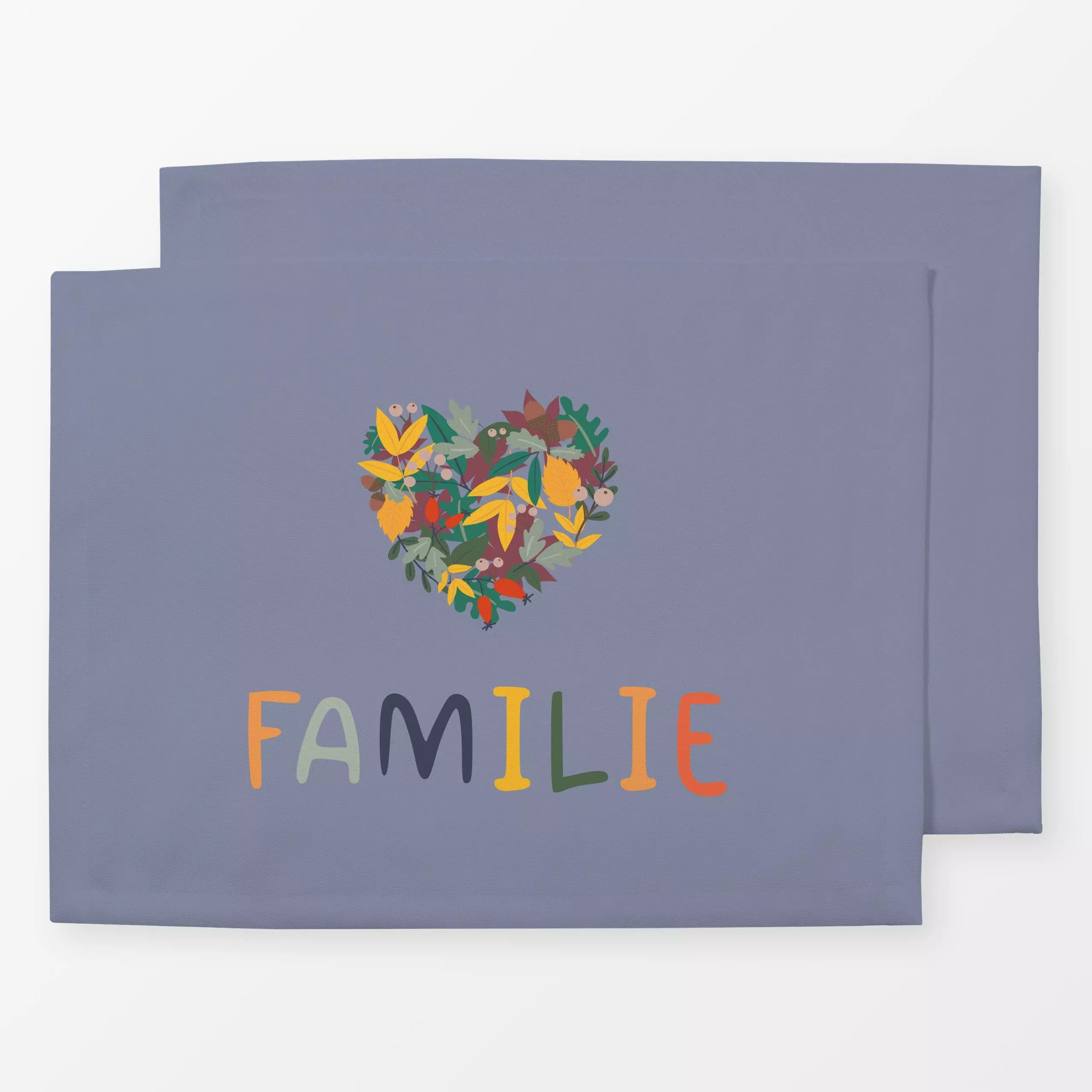 Tischset Familie Blätterherz - bleu - Herbst, Sprüche & Schriftzüge, Anlässe - von „Heyduda"; Blätter, Laub, Weihnachten, Wi...