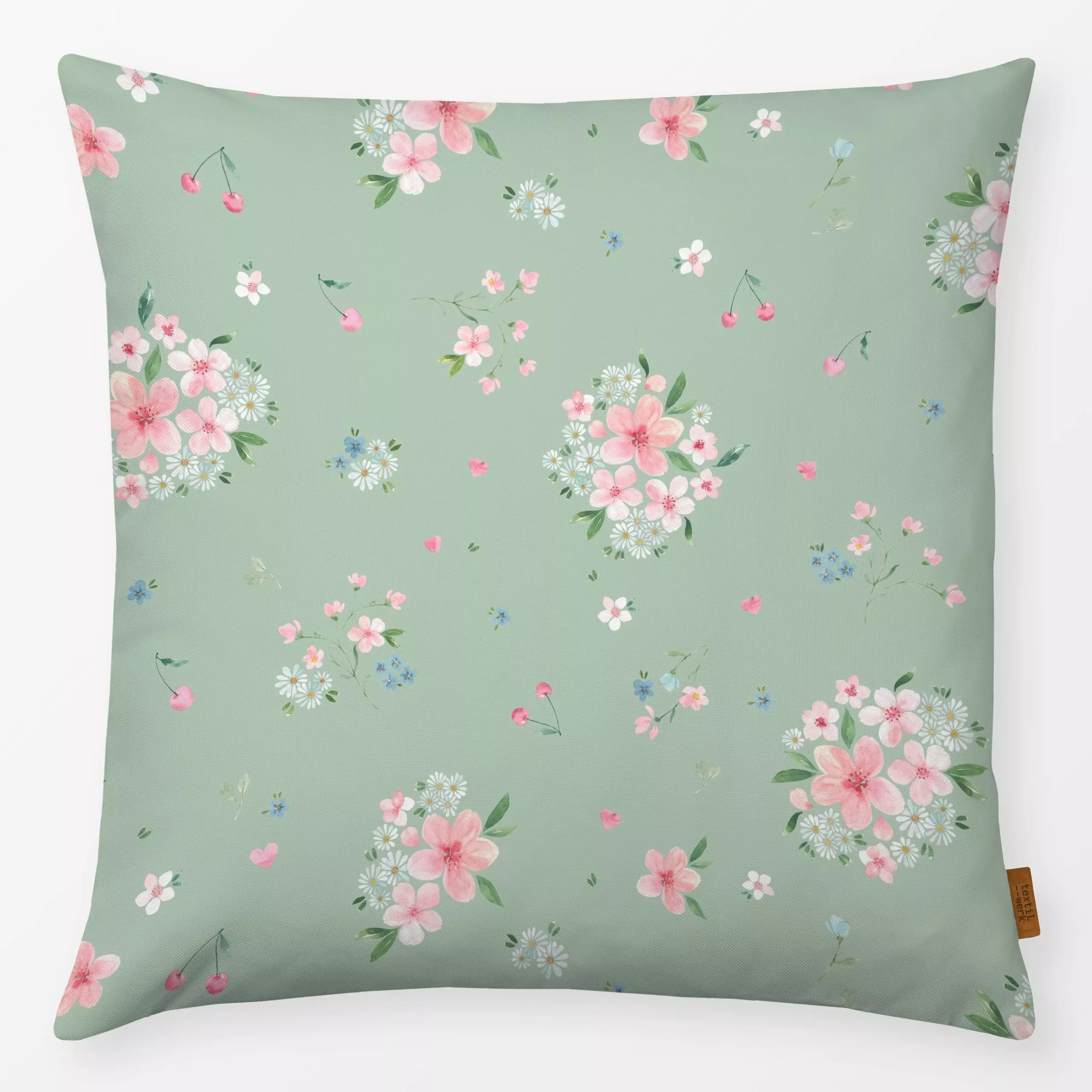 Kissen Kirsch Blüten Traum grün - Blumen & Florales, Frühling, Anlässe, Ostern - von „Katrin Graff"; Blüten, Sommerblumen, K...