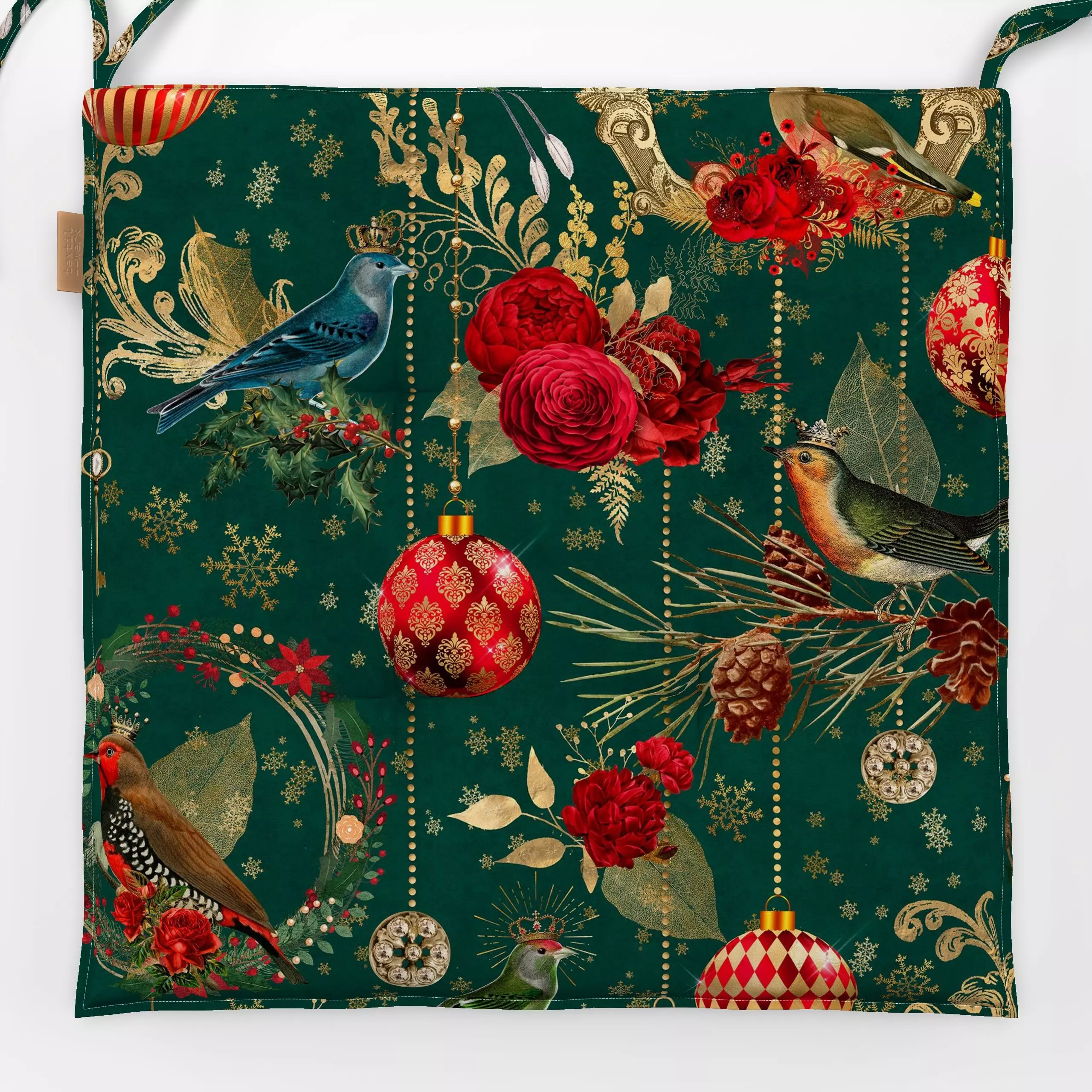 Sitzkissen Festive Christmas Opulenz III - Tiere, Weihnachten, Retro & Vintage - von „Andrea Haase"; Protea, Vogel, Weihnach...