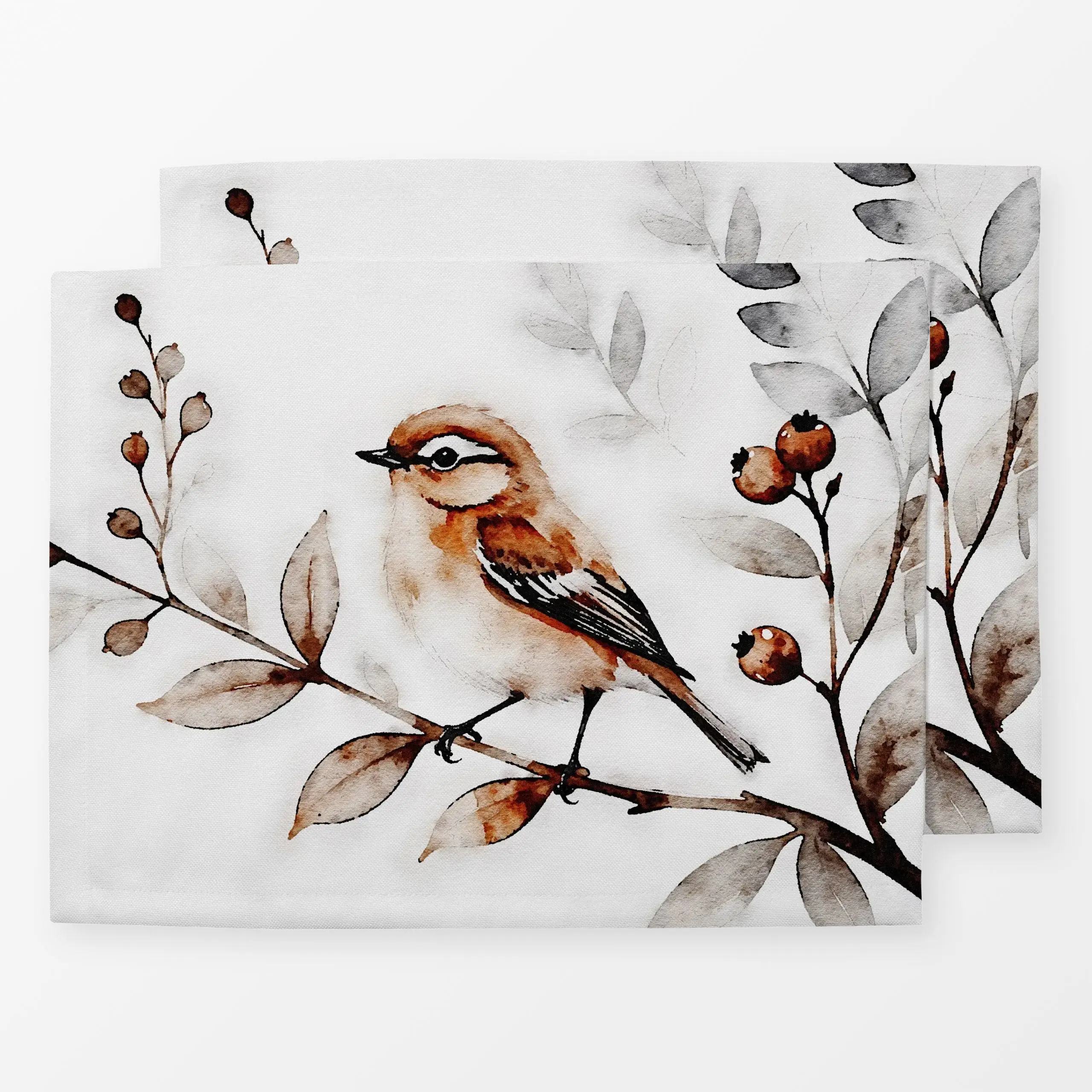 Tischset Spatz mit Beeren - Tiere, Weihnachten, Winter - von „Monika Strigel"; Natur, Zweige, Wald, Vogel, Rotkehlchen, land...