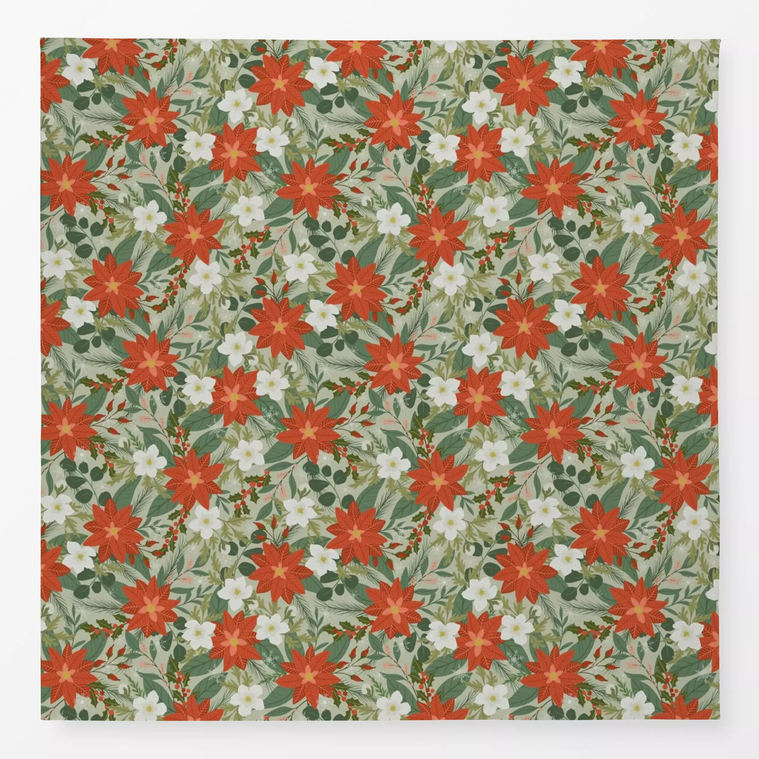 Tischdecke Weihnachtsblumen Grün - Blumen & Florales, Weihnachten, Pflanzen & Botanik - von „DEINKI"; Schneeflocken, Weihnac...