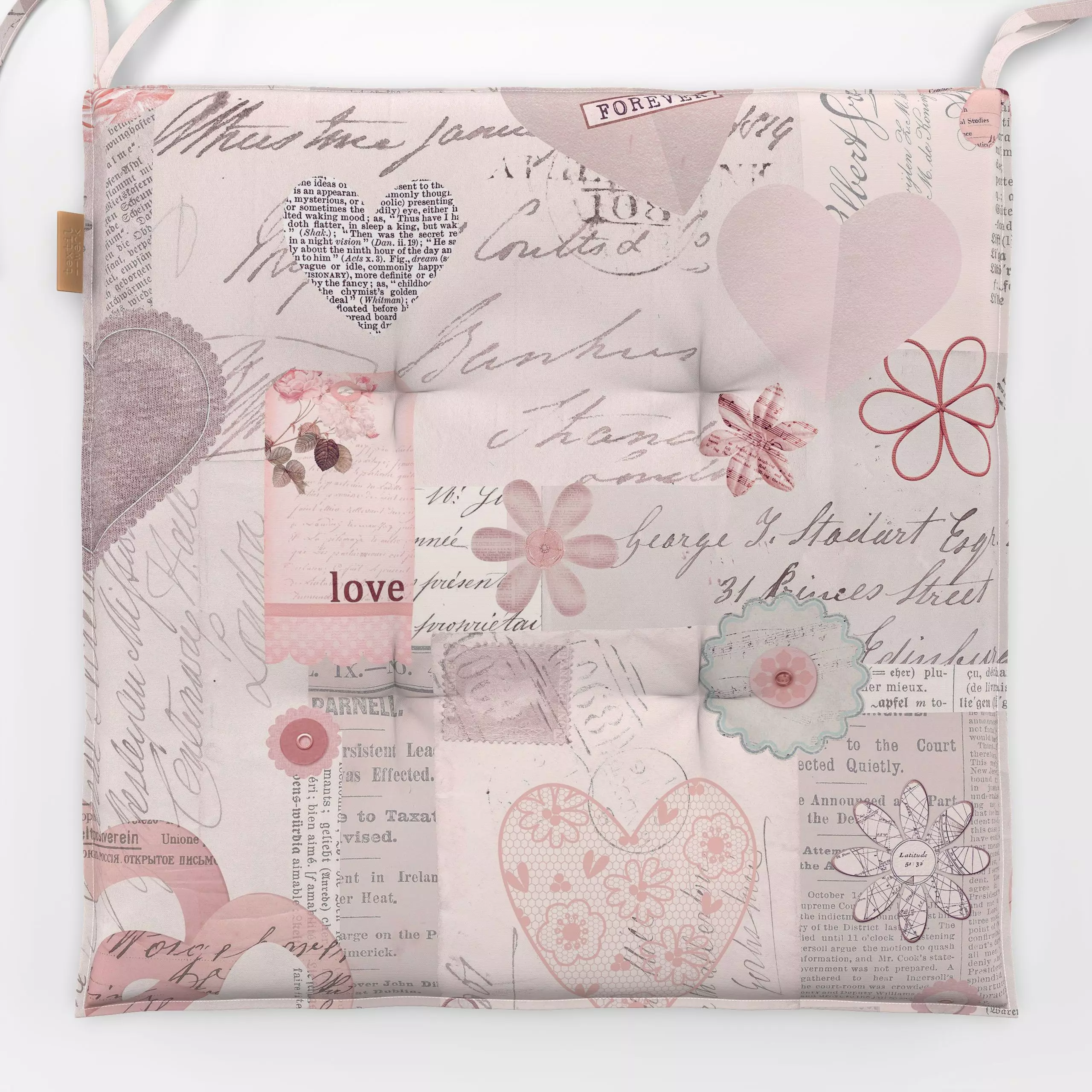 Sitzkissen Vintage Romance Pink - Liebe, Romantik & Pride, Retro & Vintage - von „Andrea Haase"; Herzen, Valentinstag, vinta...