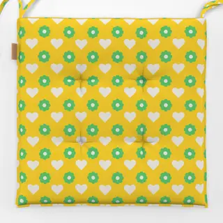 Sitzkissen Muster Herzen Blüten gelb-grün