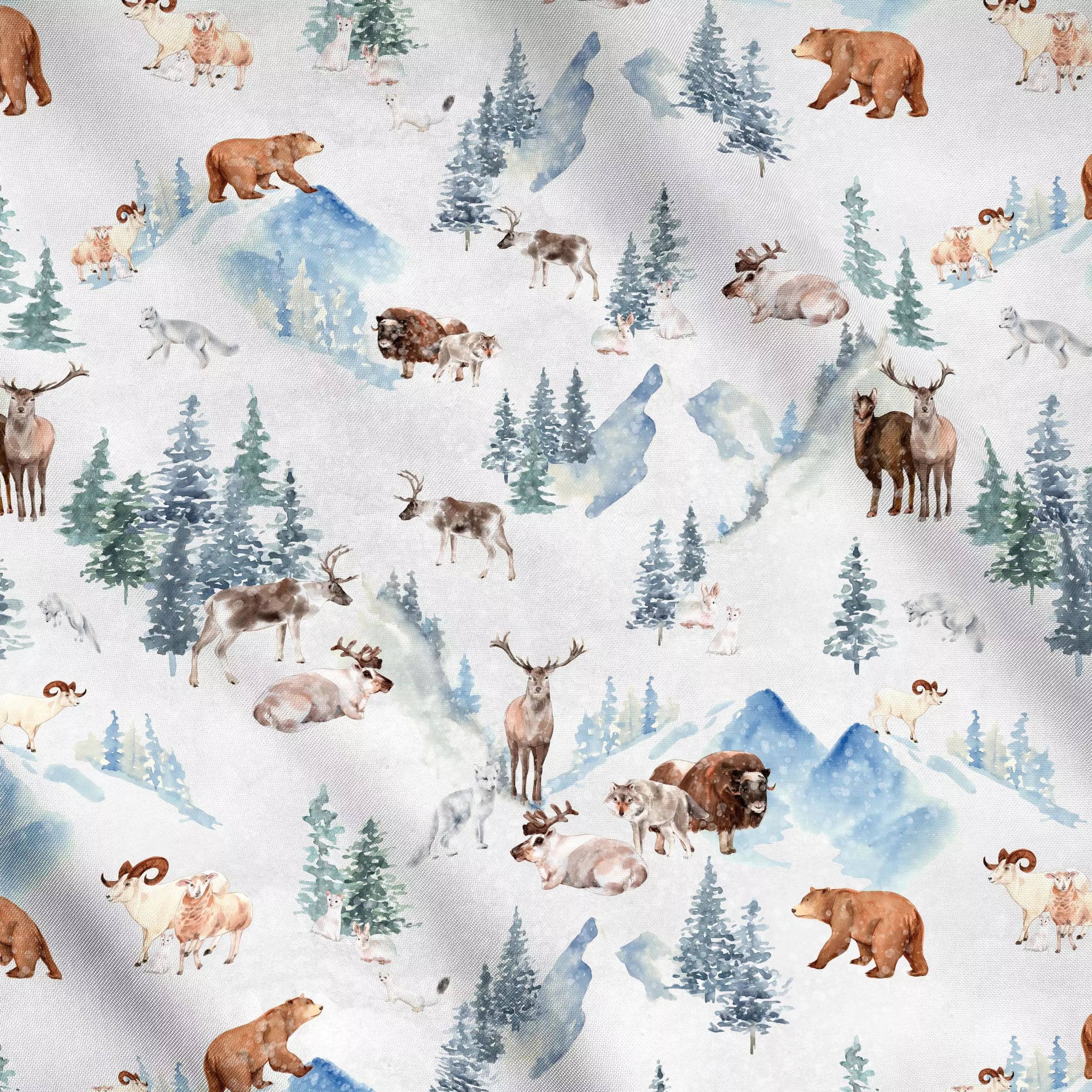 Meterware Winter Wunderland 1 - Kinderzimmer & Motive für Kinder, Tiere, Winter - von „Uta Naumann"; Wasserfarben, Wald, Wil...