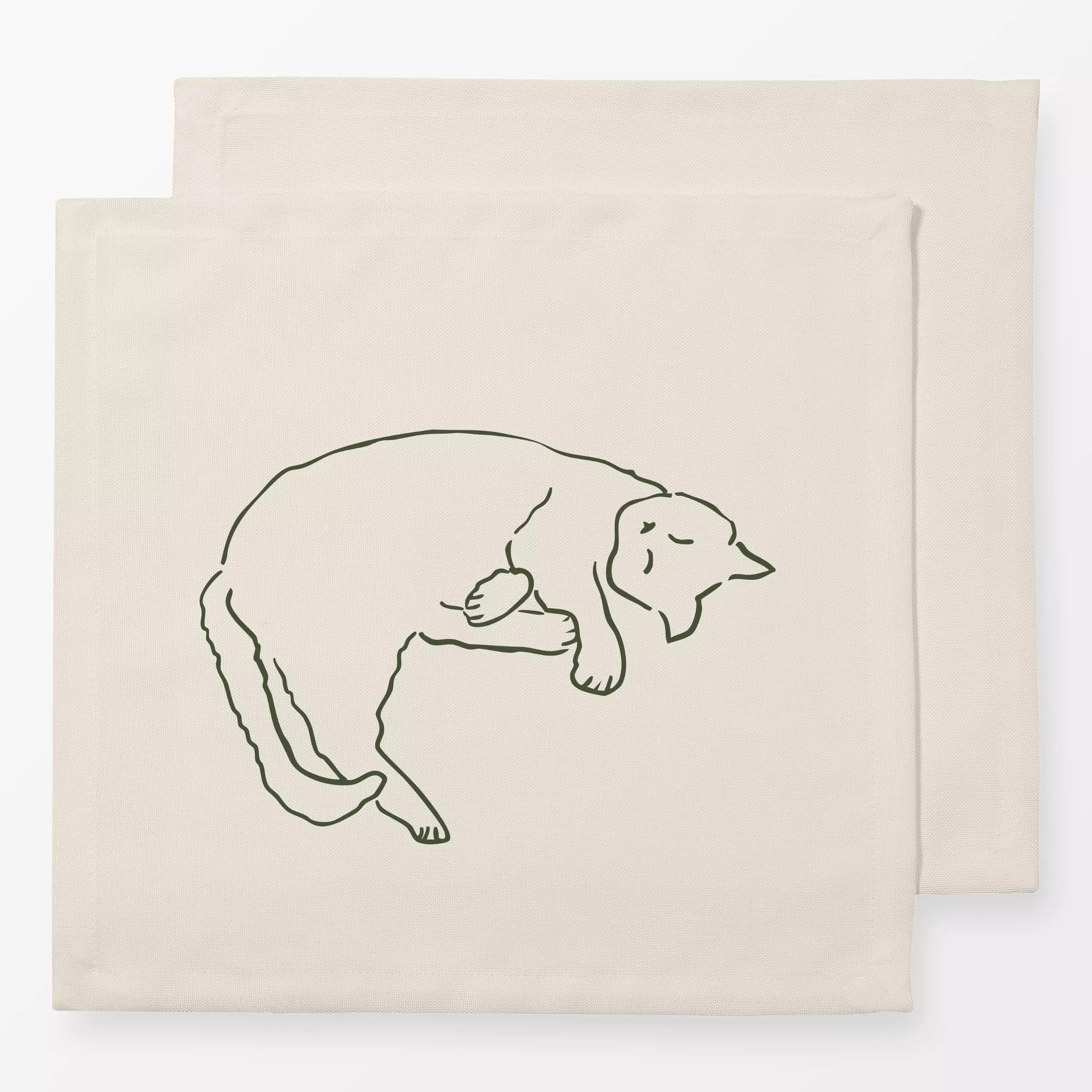 Servietten Sleeping Cat - Tiere - von „Karen Menzenbach"; minimal, Illustration, Tiere, beige, Katze, Haustiere, lineart, ha...
