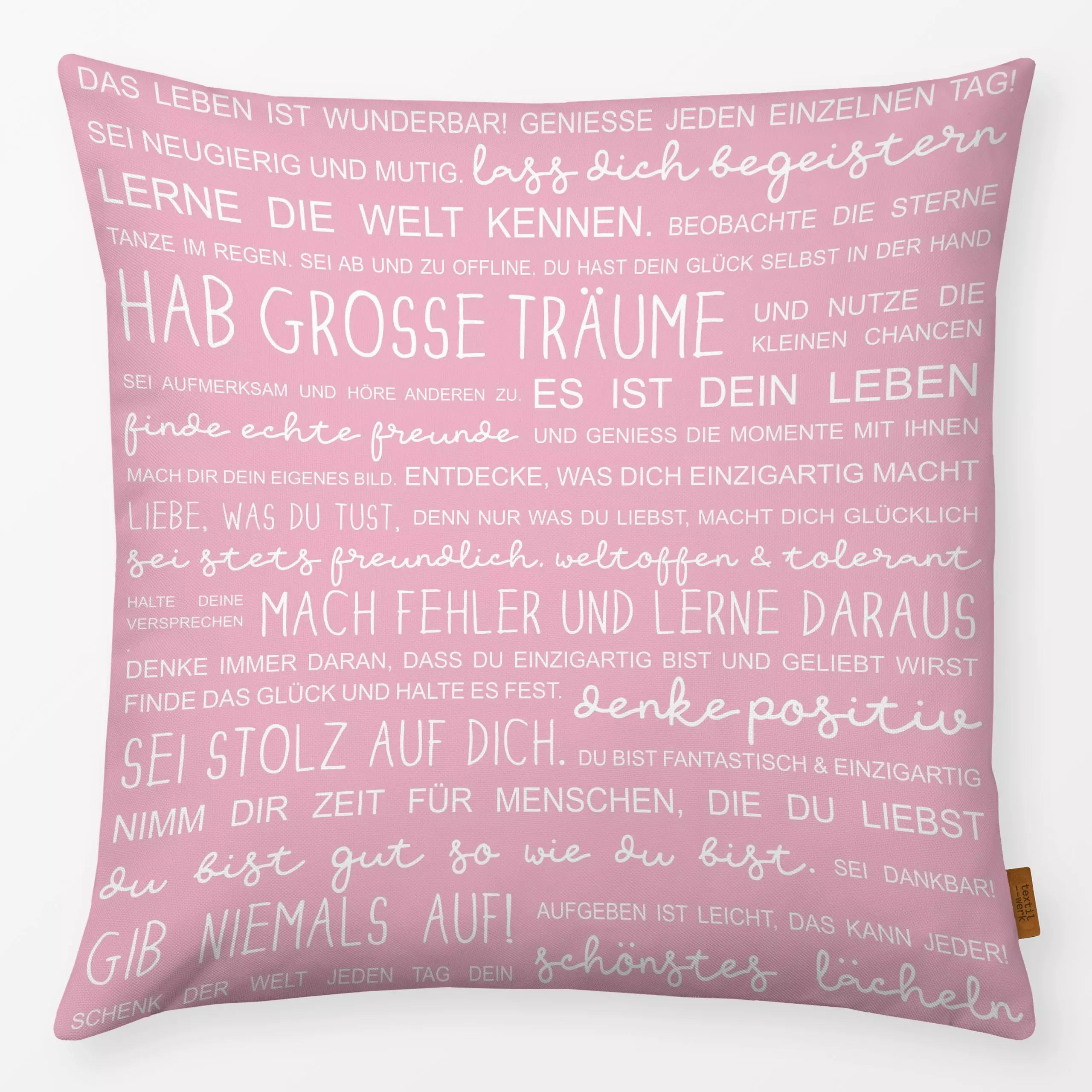Kissen Das Leben ist wunderbar - rose - Liebe, Romantik & Pride, Sprüche & Schriftzüge, Anlässe - von „Heyduda"; Geburtstag,...