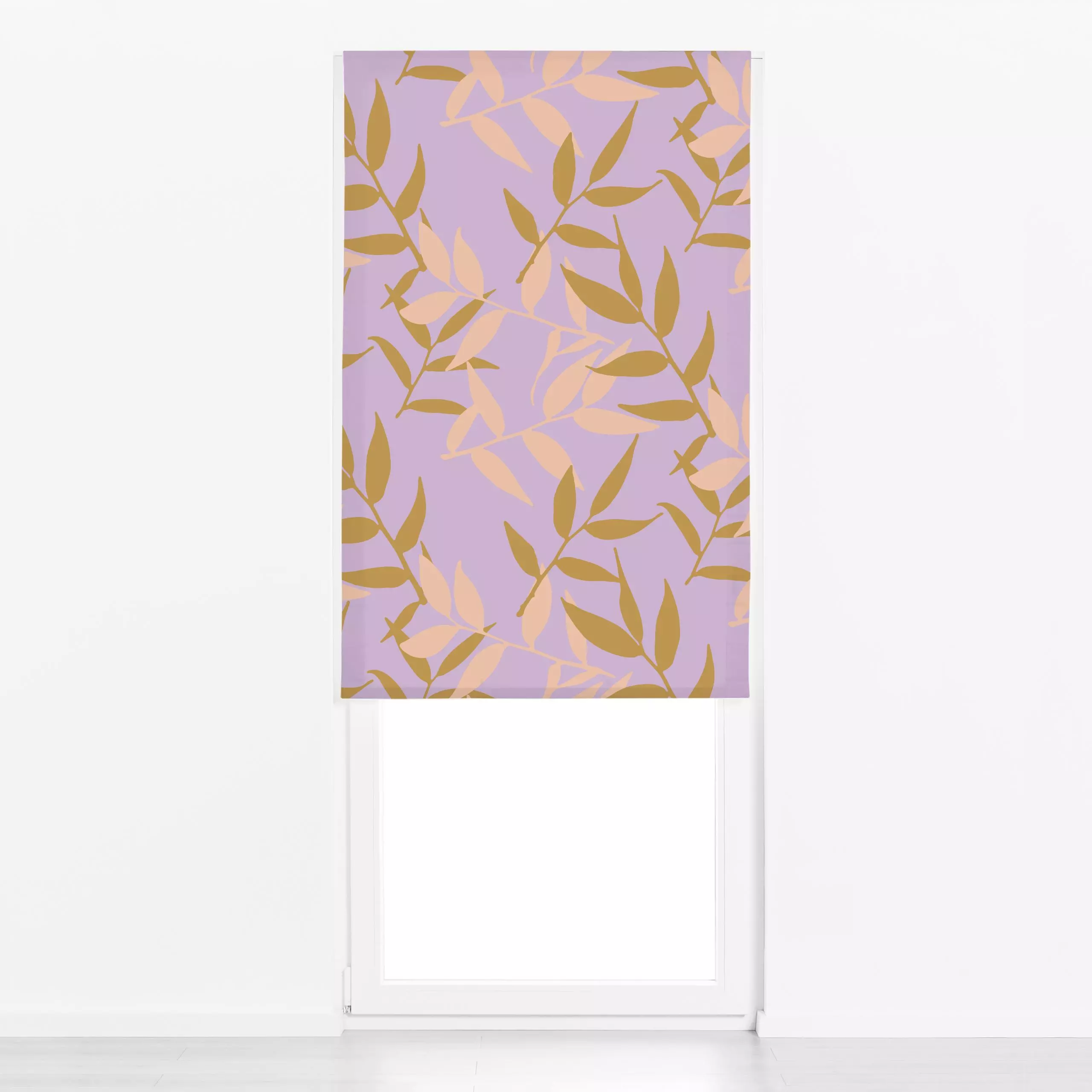 Raffrollo HAPPY Bamboo - Blumen & Florales, Pflanzen & Botanik - von „Julia Schumacher"; Zweig, Kissen, Bambus, lila, ocker,...