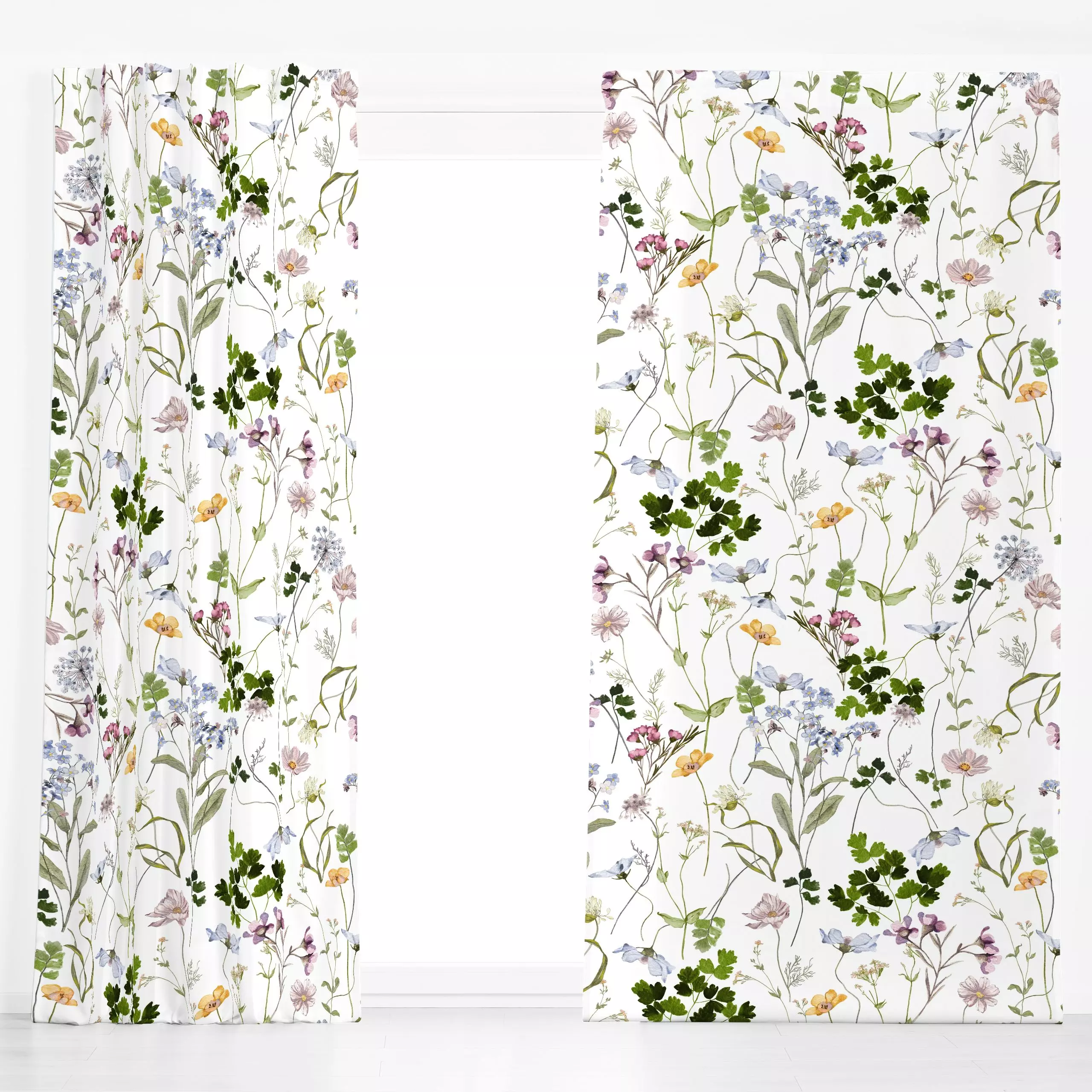 Dekovorhang Wildkräuter Wiese 1 - Blumen & Florales, Sommer, Pflanzen & Botanik - von „Uta Naumann"; Wasserfarben, skandinav...